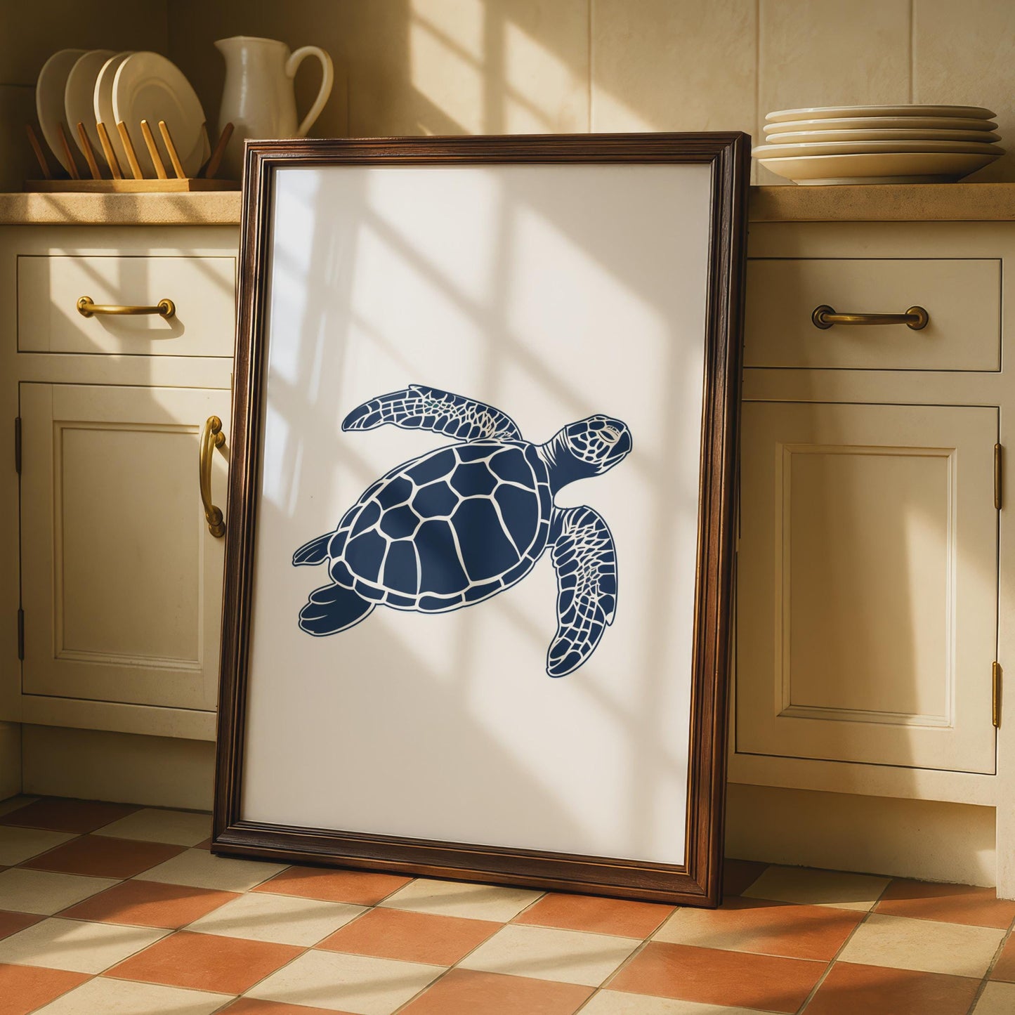 Sea Turtle Poster, Navy Blue Ocean Animal Print, Minimalist Coastal Wall Art wall art print