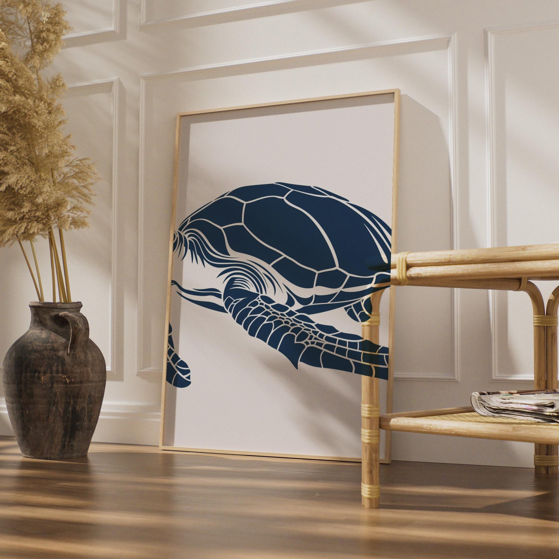Sea Turtle Poster, Navy Blue Animal Print, Minimalist Ocean Wall Art, Coastal Decor wall art print