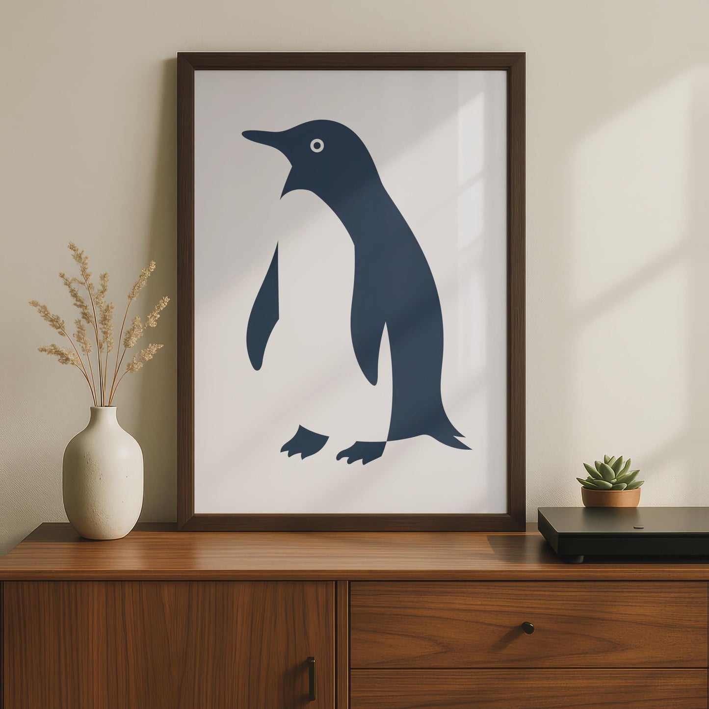 Penguin Poster, Minimalist Animal Print, Navy Blue Wall Art, Wildlife Bird Decor wall art print