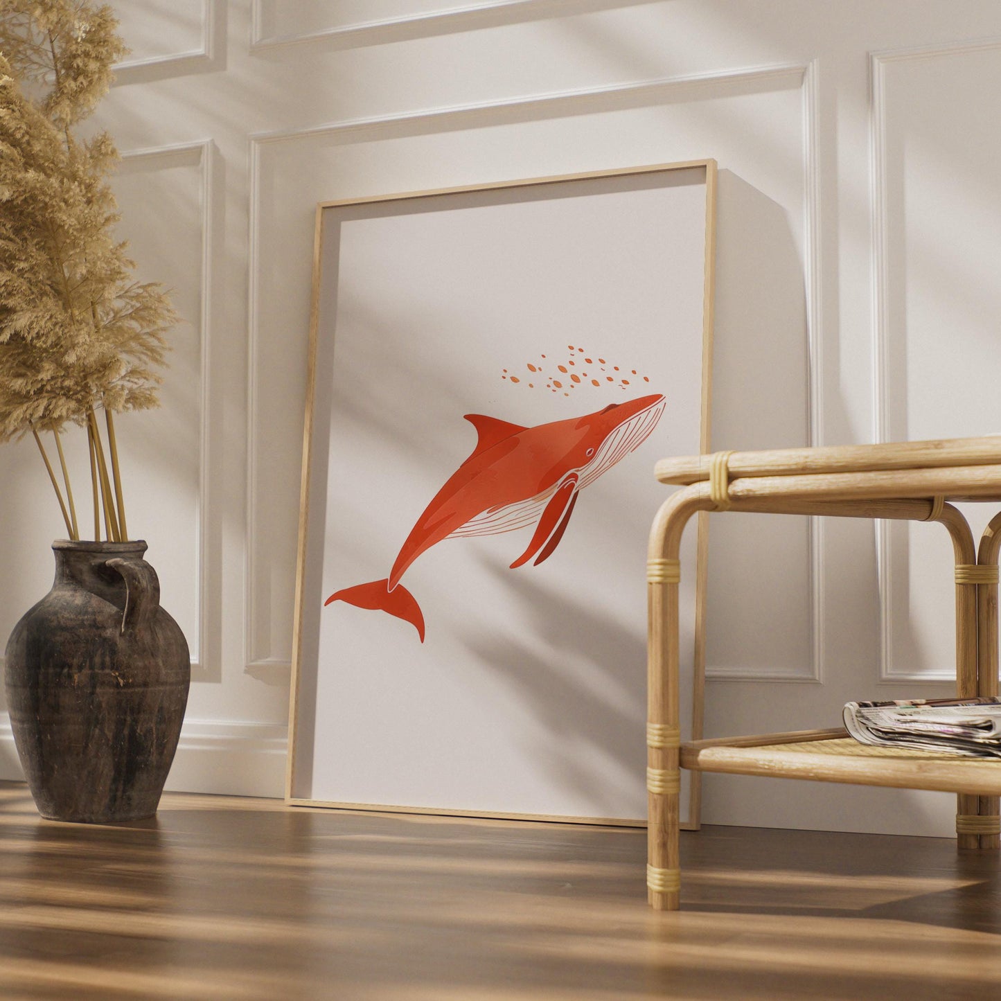 Red Humpback Whale Art Print, Minimalist Ocean Animal Poster wall art print