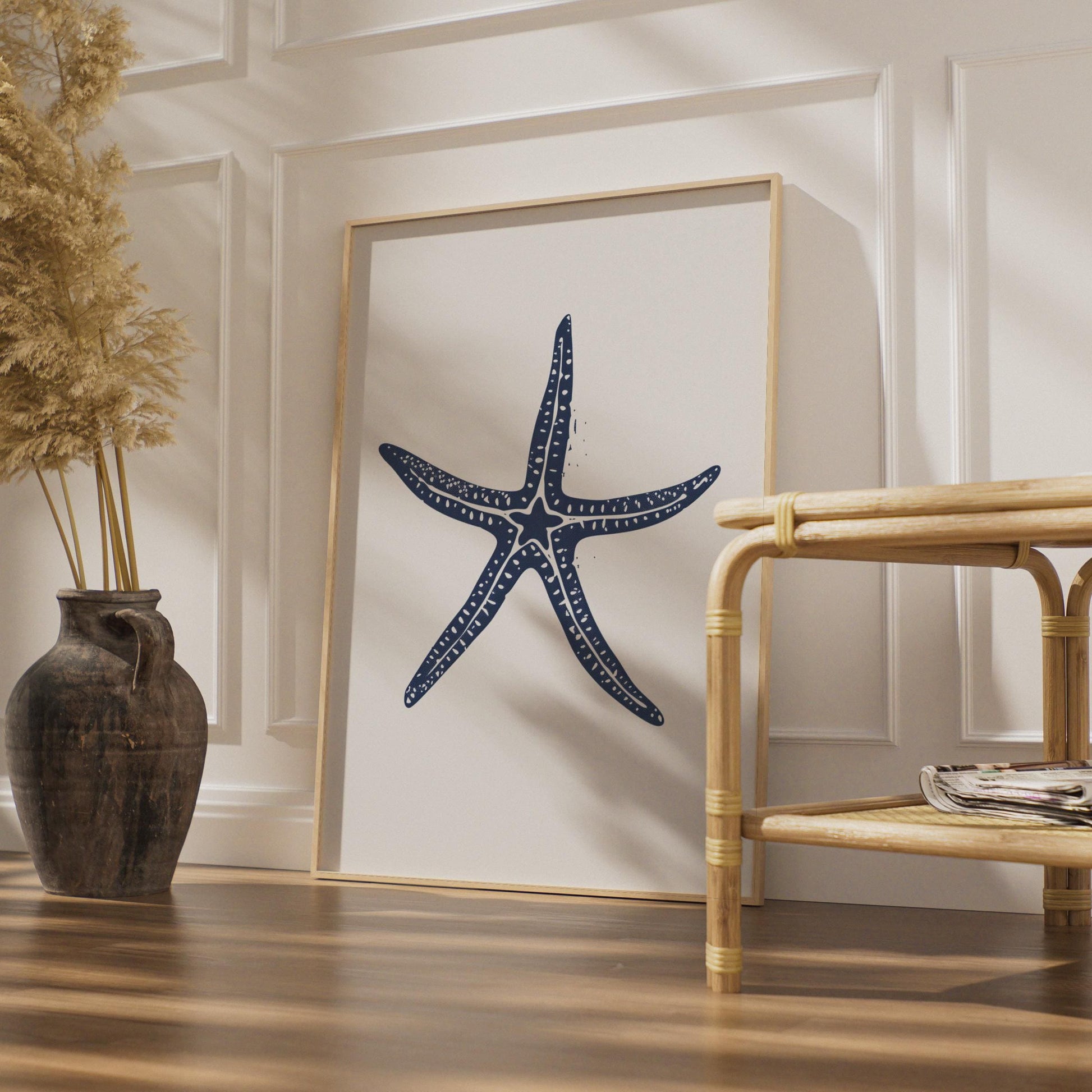 Starfish Poster, Navy Blue Coastal Wall Art, Minimalist Ocean Animal Print, Beach House Decor wall art print