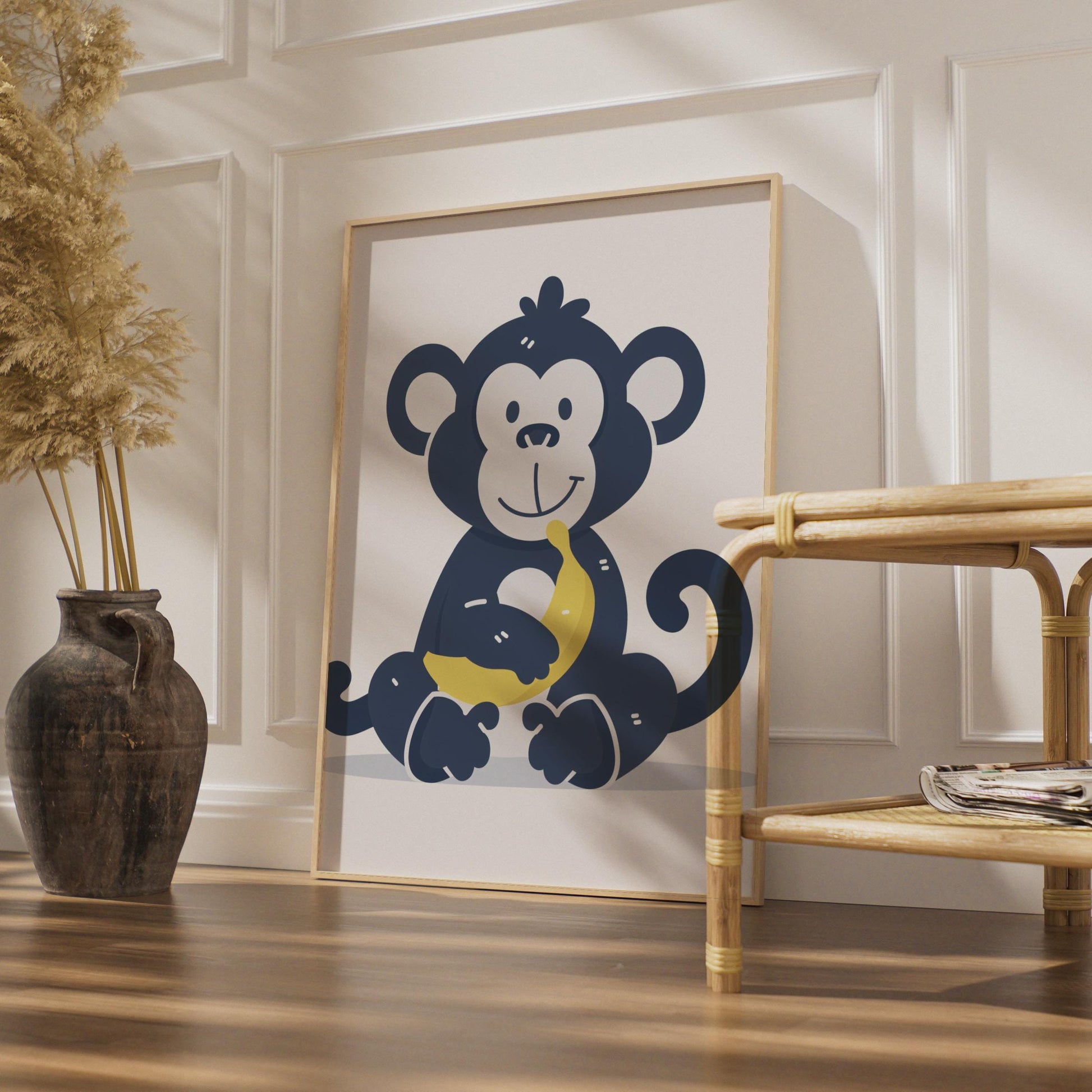 Cartoon Monkey Banana Print, Kids Animal Nursery Wall Art wall art print