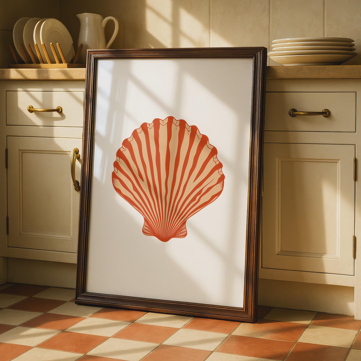 Scallop Shell Poster, Ocean Animal Print, Terracotta Coastal Wall Art, Sea Life Decor wall art print