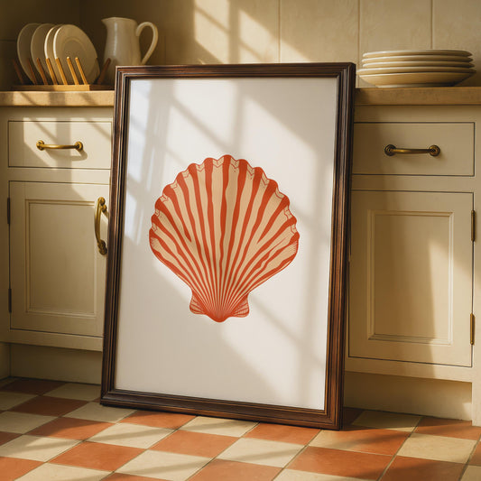 Scallop Shell Poster, Ocean Animal Print, Terracotta Coastal Wall Art, Sea Life Decor wall art print