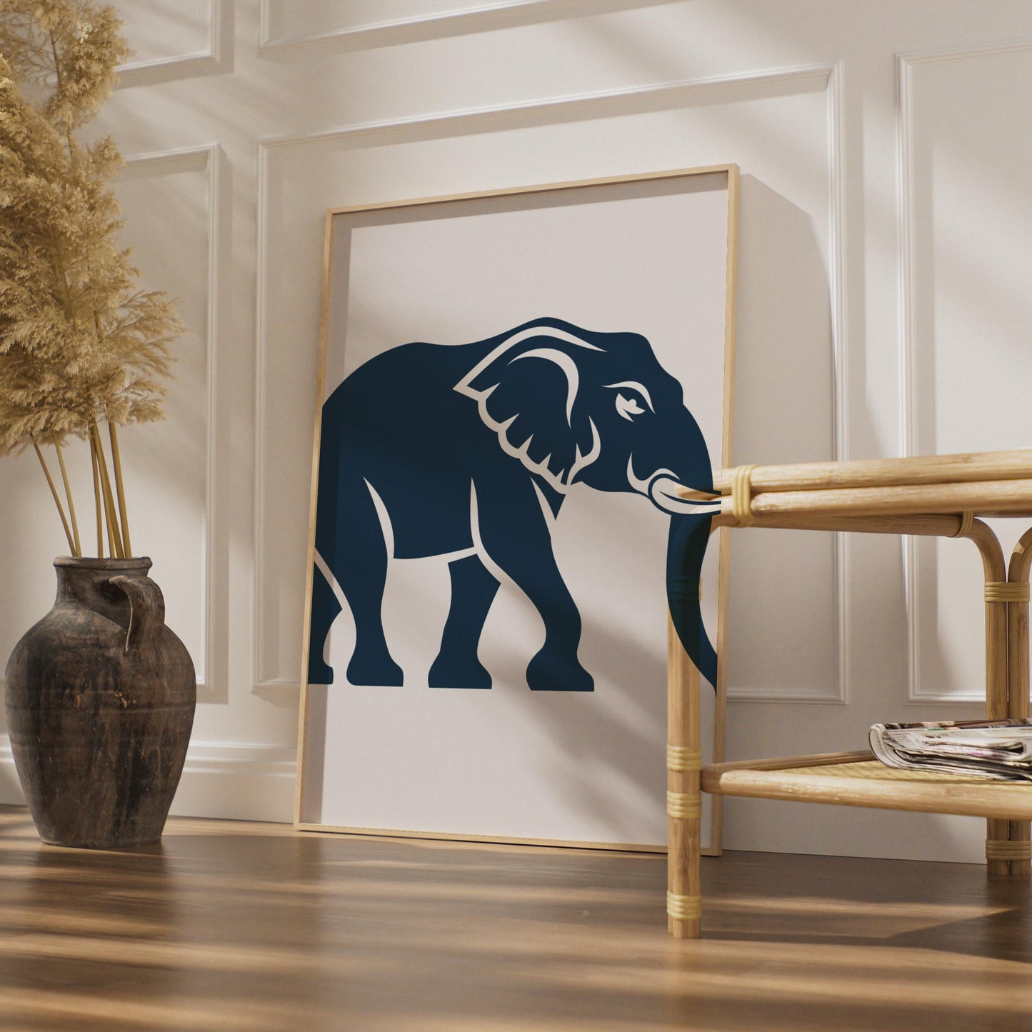 Elephant Poster, Navy Blue Minimalist Animal Print, Modern Wildlife Wall Art Decor wall art print