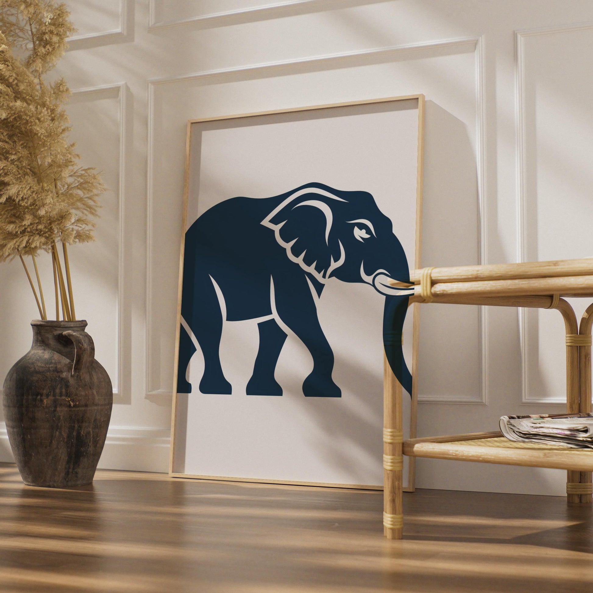 Elephant Poster, Navy Blue Minimalist Animal Print, Modern Wildlife Wall Art Decor wall art print