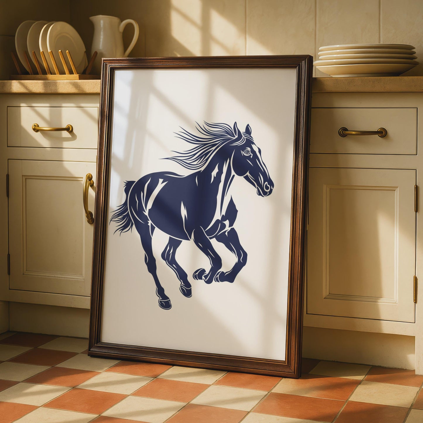 Running Horse Poster, Navy Blue Horse Print, Minimalist Animal Wall Art, Equestrian Decor wall art print