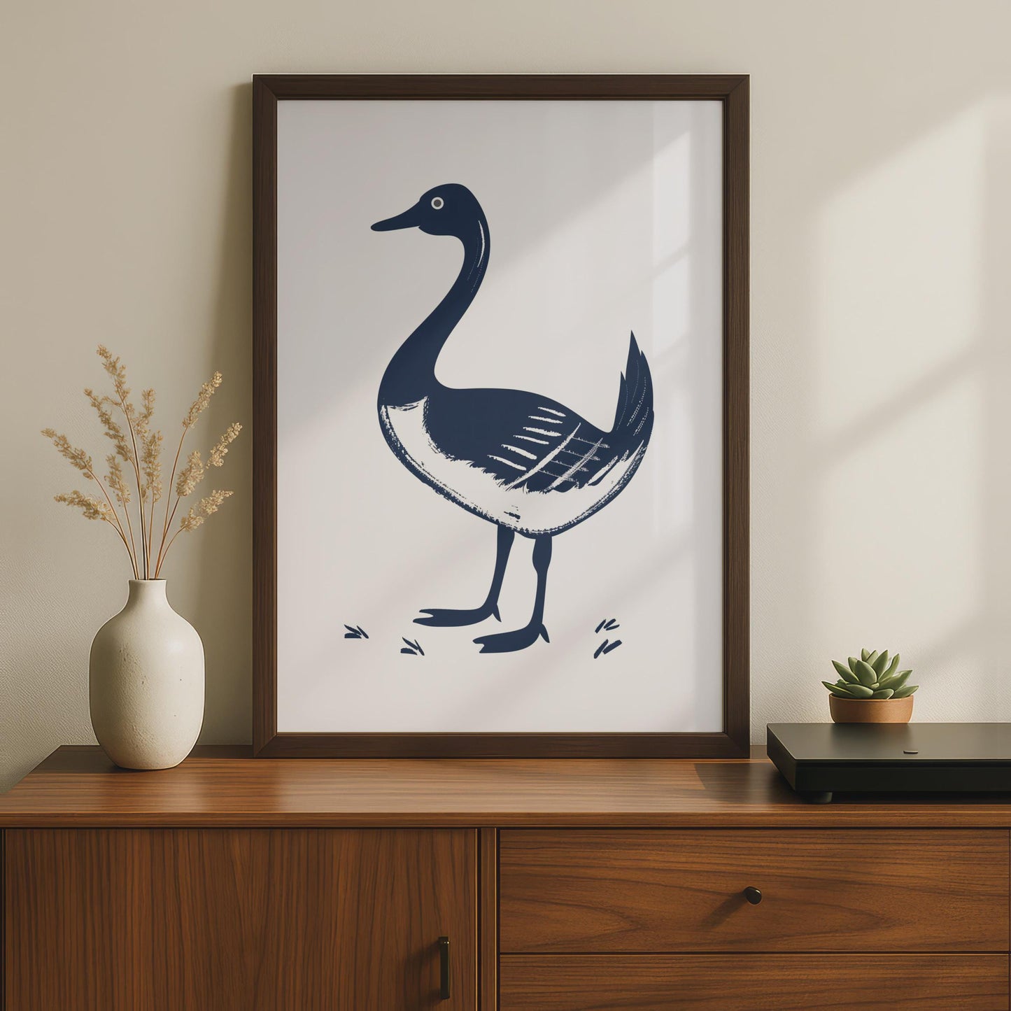 Goose Animal Poster, Navy Blue Bird Print, Minimalist Wall Art, Wildlife Decor wall art print