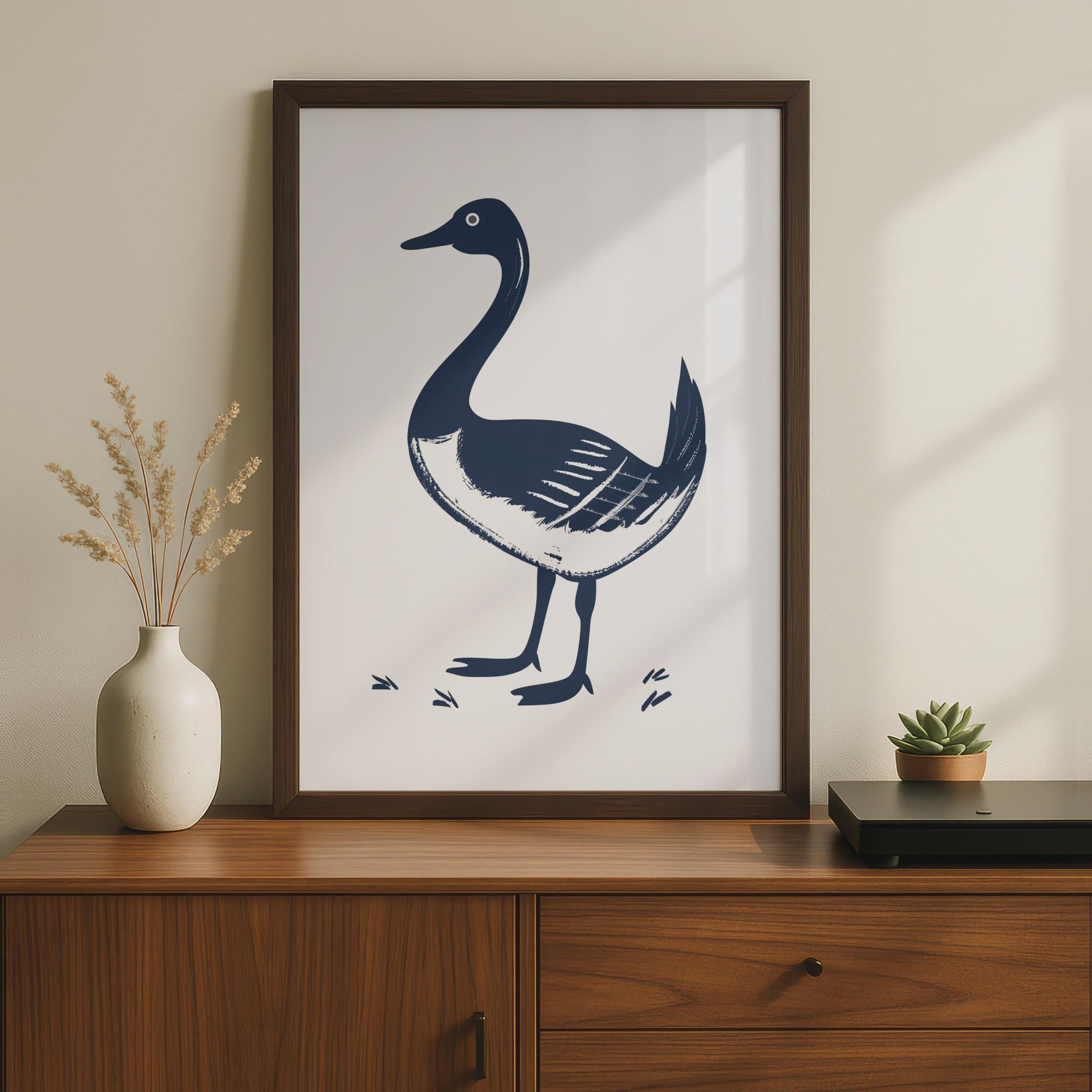 Goose Animal Poster, Navy Blue Bird Print, Minimalist Wall Art, Wildlife Decor wall art print