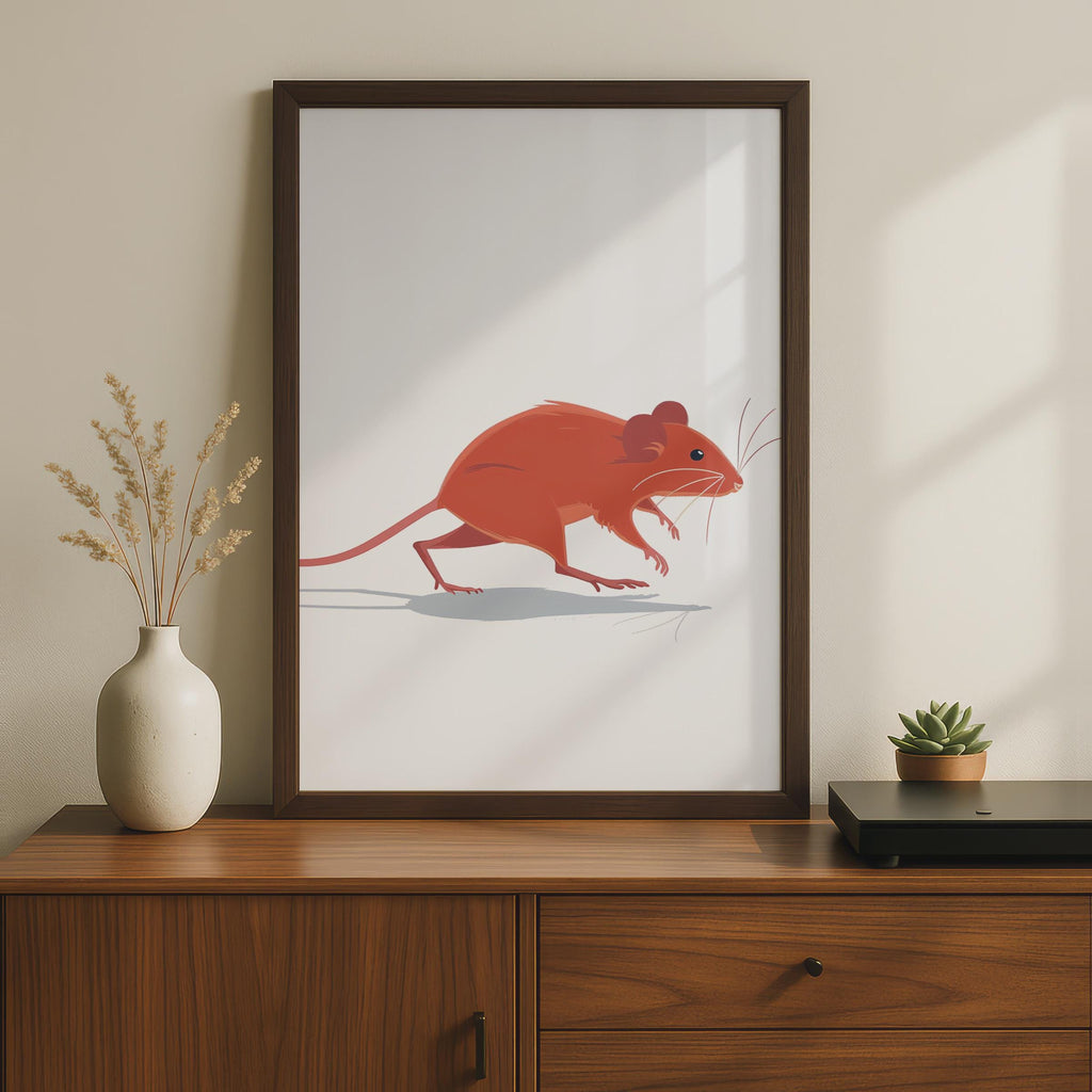 Minimalist Mouse Print, Terracotta Rodent Wildlife Art, Contemporary Wall Decor wall art print