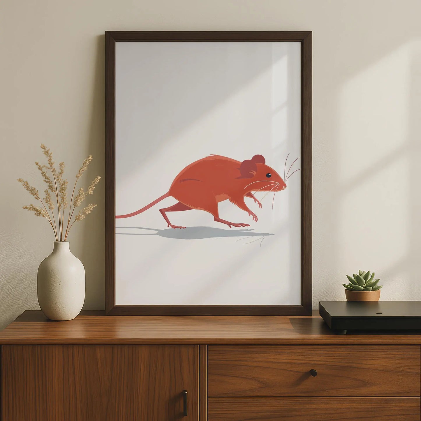 Minimalist Mouse Print, Terracotta Rodent Wildlife Art, Contemporary Wall Decor wall art print