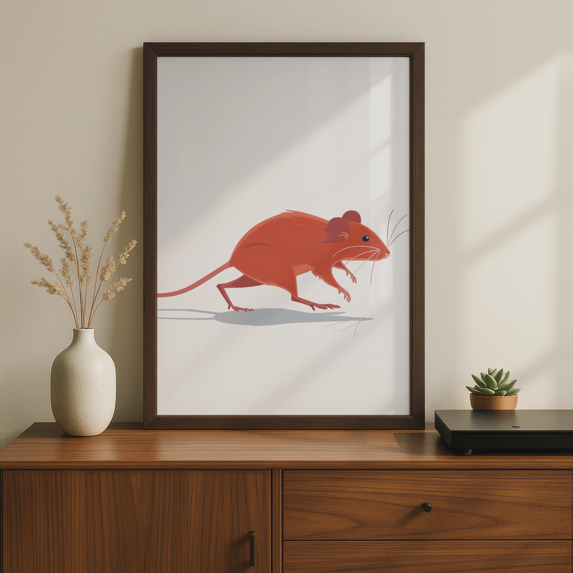 Minimalist Mouse Print, Terracotta Rodent Wildlife Art, Contemporary Wall Decor wall art print