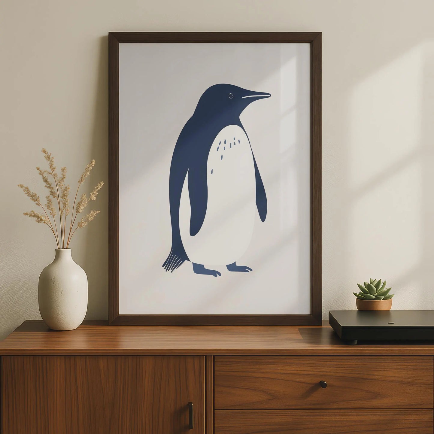Penguin Print, Minimalist Animal Poster, Navy Blue Wall Art, Wildlife Nursery Decor wall art print