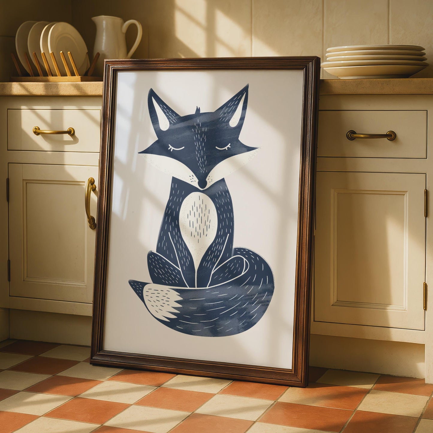 Navy Blue Fox Poster, Woodland Animal Print, Scandinavian Wall Art, Kids Room Decor wall art print