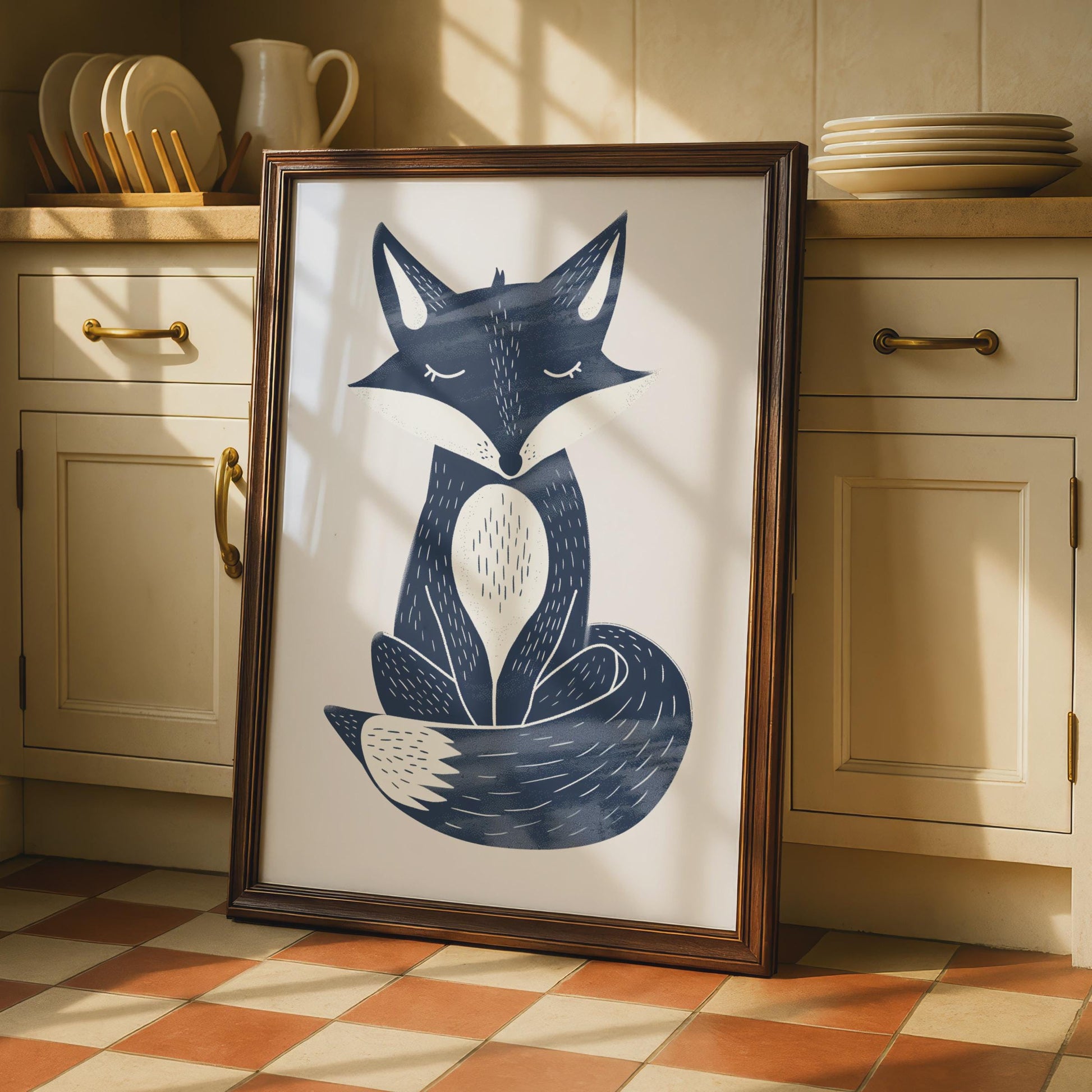Navy Blue Fox Poster, Woodland Animal Print, Scandinavian Wall Art, Kids Room Decor wall art print