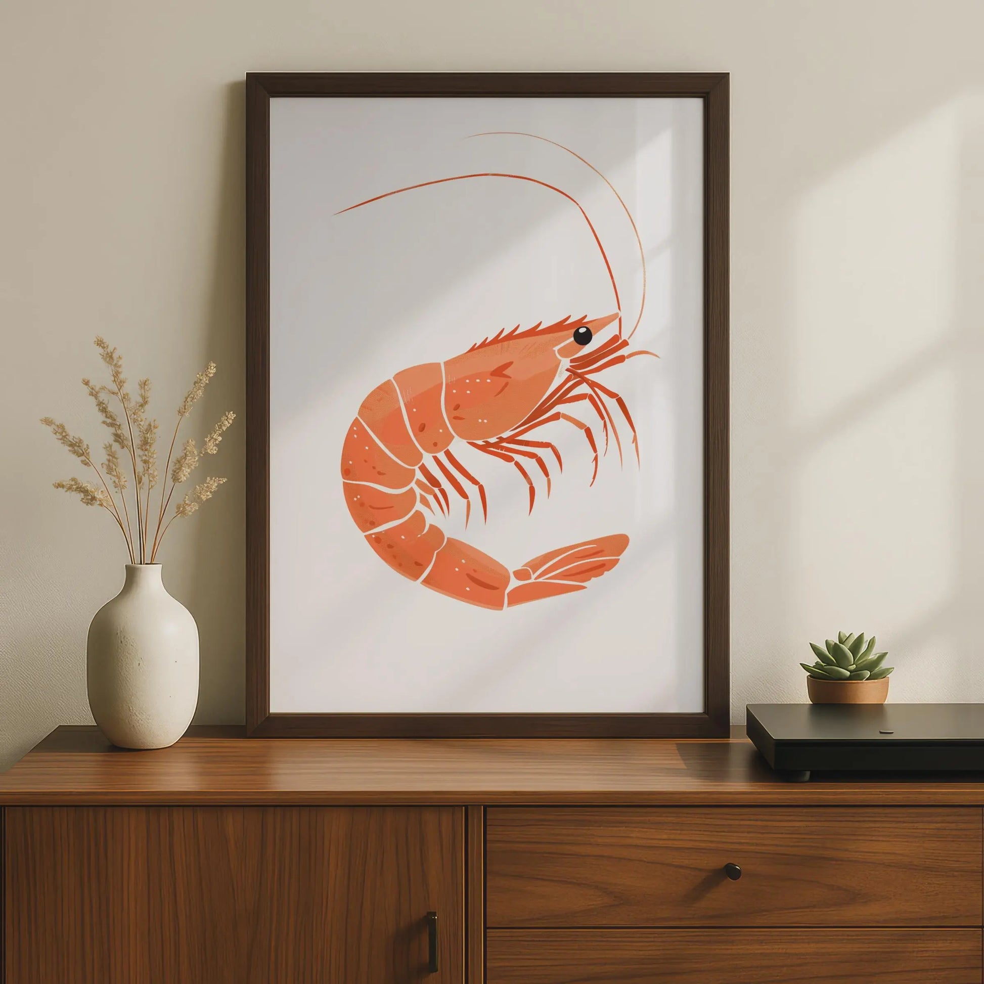Shrimp Animal Poster, Orange Prawn Print, Seafood Wall Art, Ocean Creature Decor wall art print