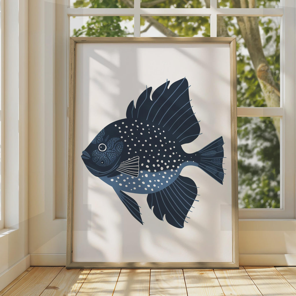 Navy Blue Fish Poster, Decorative Animal Print, Ocean Wall Art, Nautical Decor wall art print