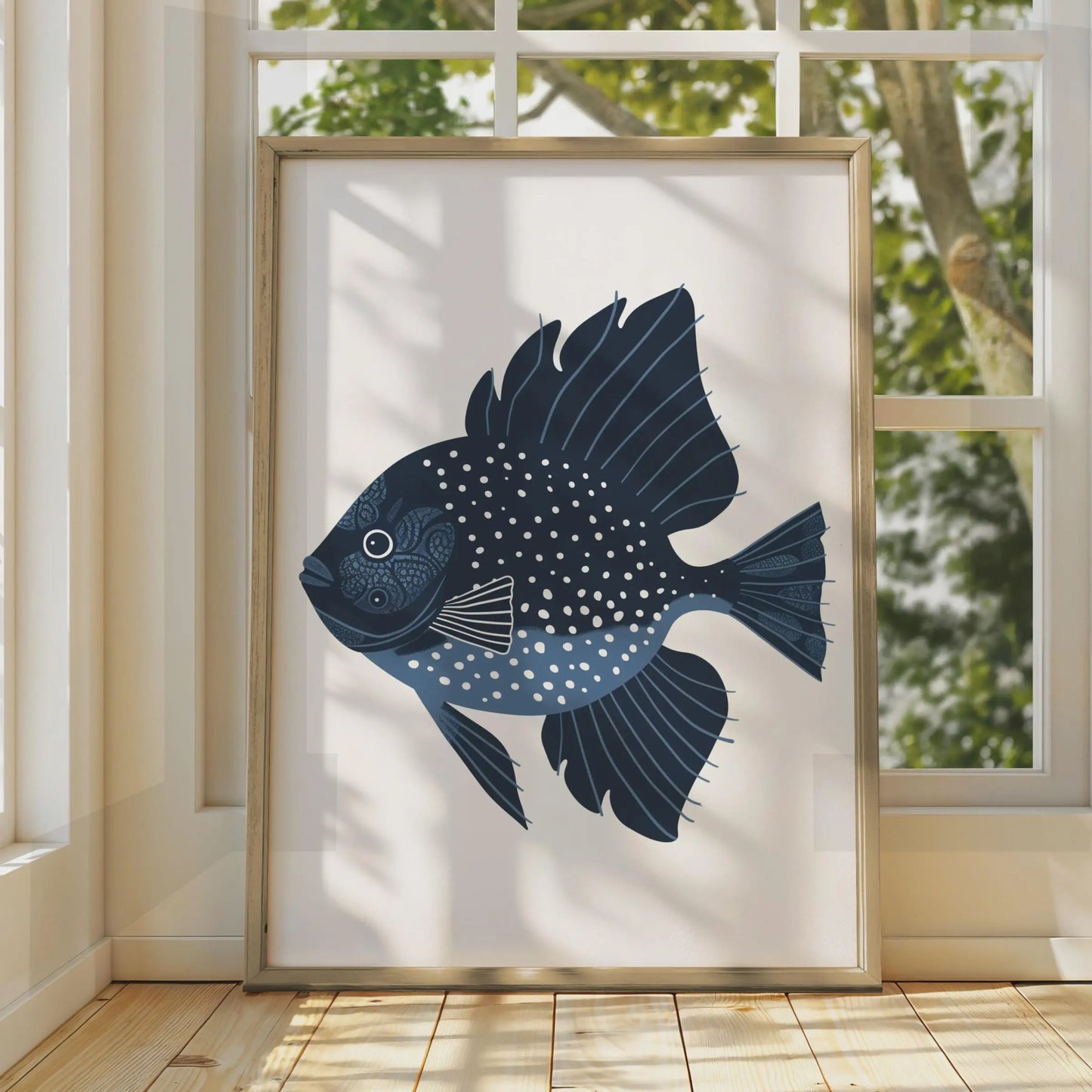 Navy Blue Fish Poster, Decorative Animal Print, Ocean Wall Art, Nautical Decor wall art print