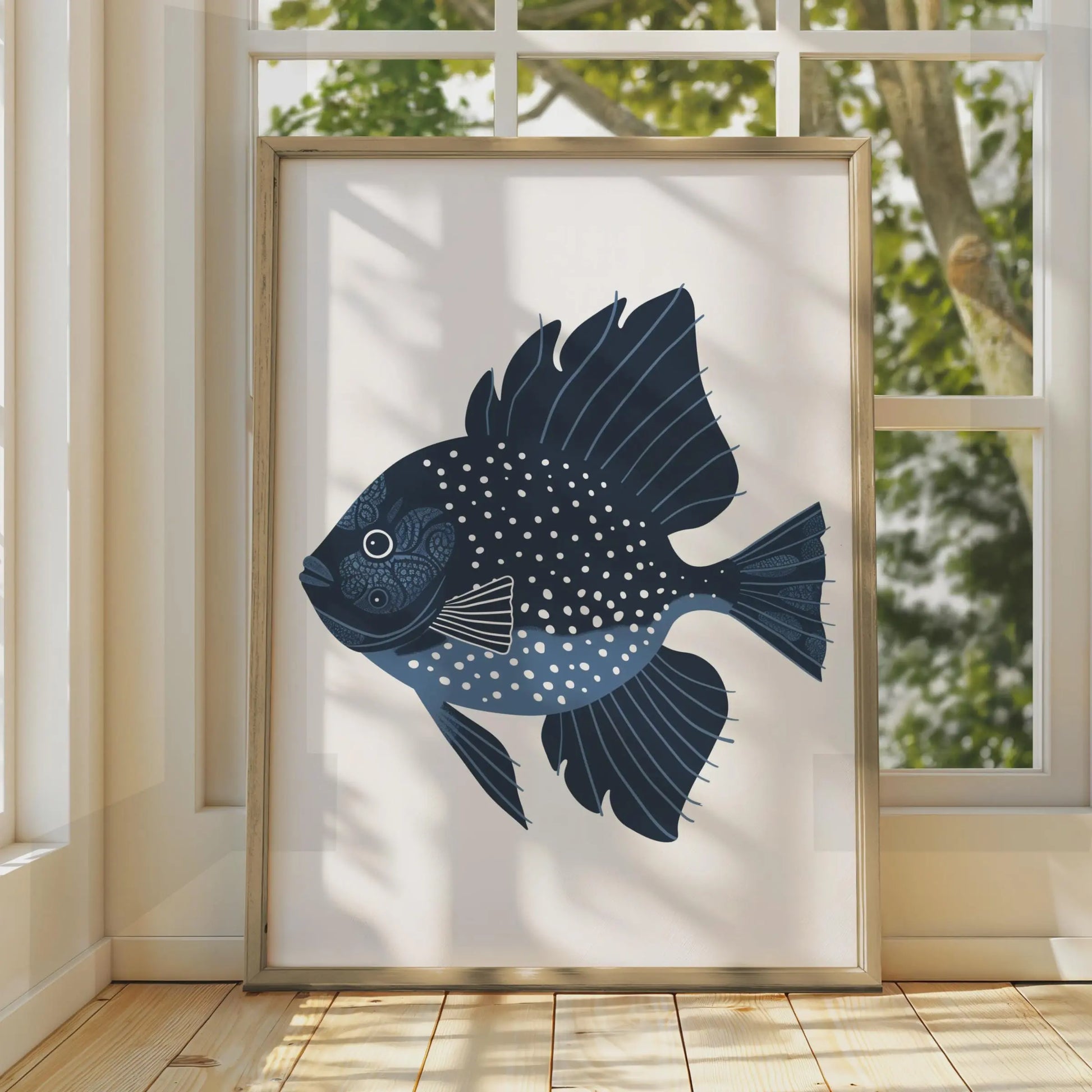 Navy Blue Fish Poster, Decorative Animal Print, Ocean Wall Art, Nautical Decor wall art print