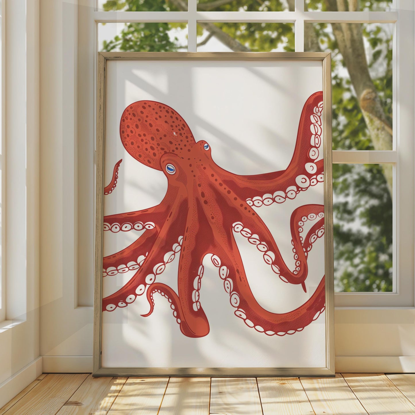 Red Octopus Poster, Ocean Animal Print, Nautical Wall Art, Sea Creature Decor wall art print