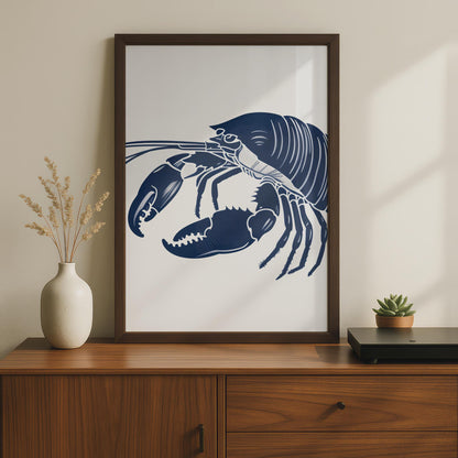 Navy Blue Lobster Illustration Print, Nautical Coastal Animal Wall Art wall art print