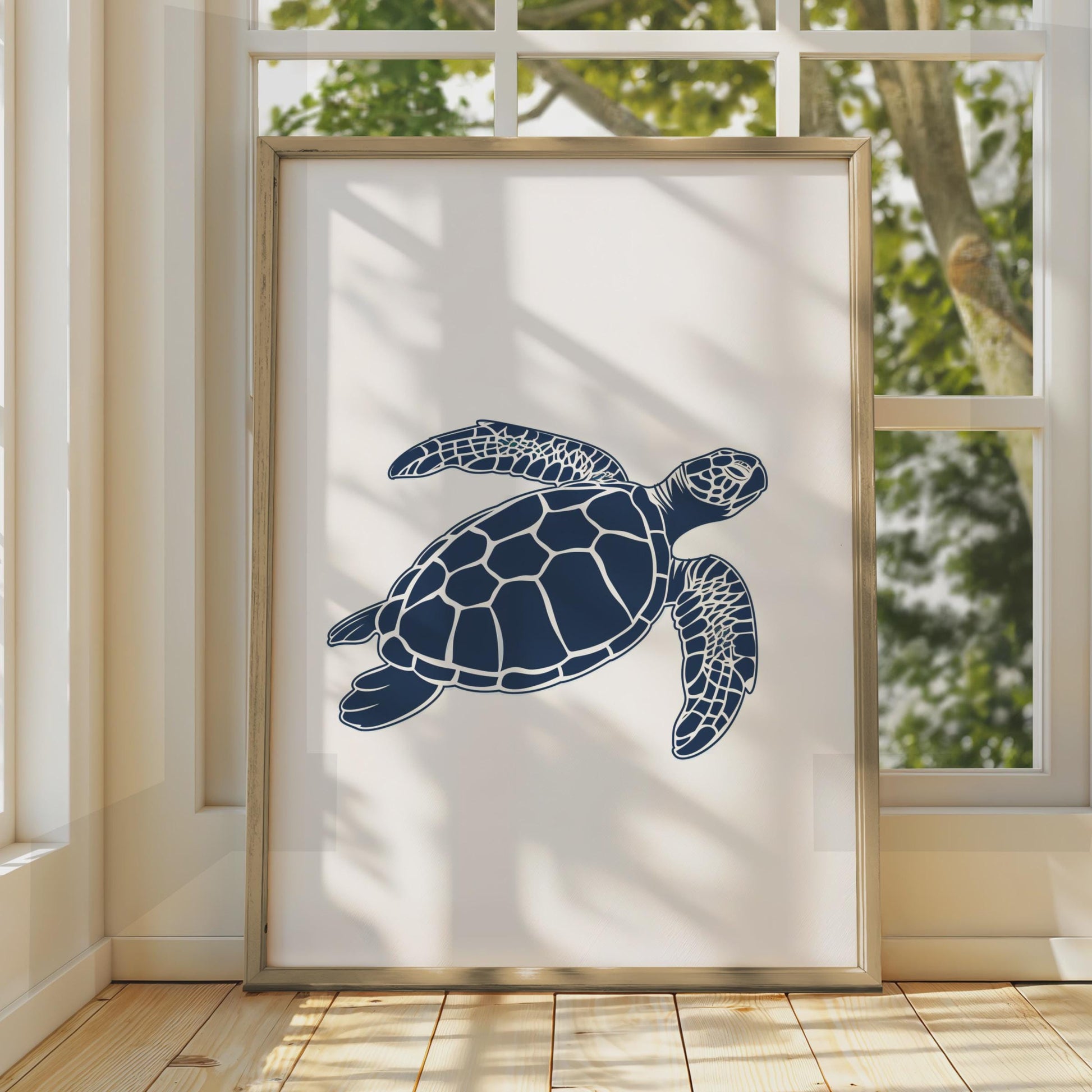 Sea Turtle Poster, Navy Blue Ocean Animal Print, Minimalist Coastal Wall Art wall art print