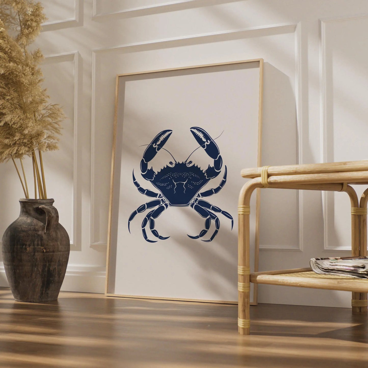 Navy Blue Crab Poster, Coastal Animal Print, Nautical Wall Art, Ocean Decor wall art print