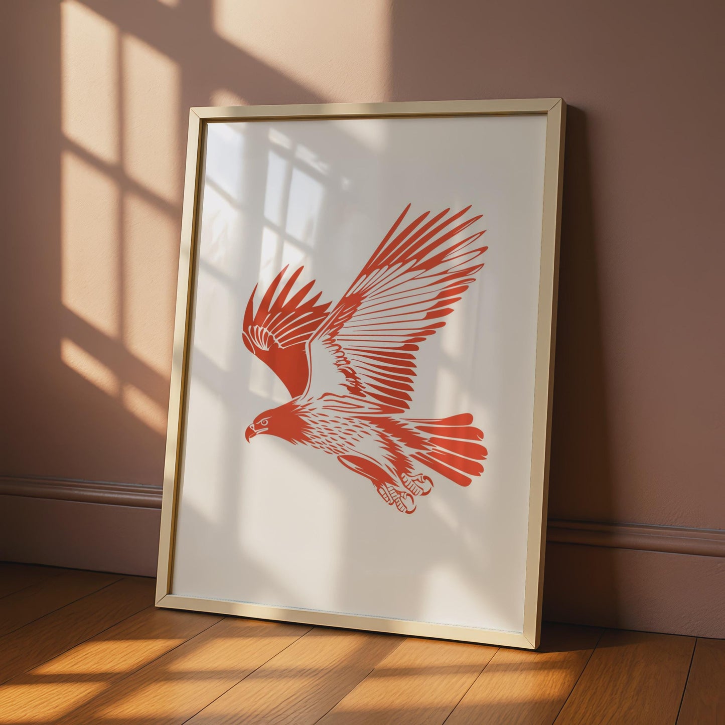Red Flying Eagle Poster, Bold Cut-Paper Wildlife Art Print wall art print
