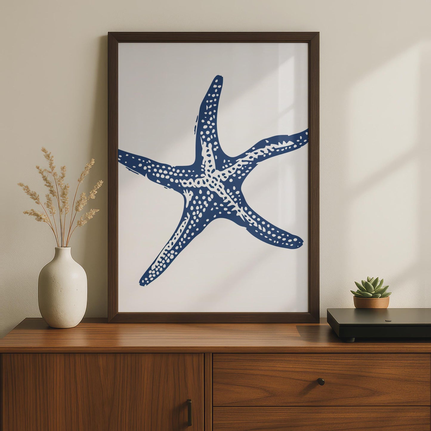 Navy Blue Starfish Poster, Coastal Animal Print, Minimalist Ocean Wall Art, Beach House Decor wall art print