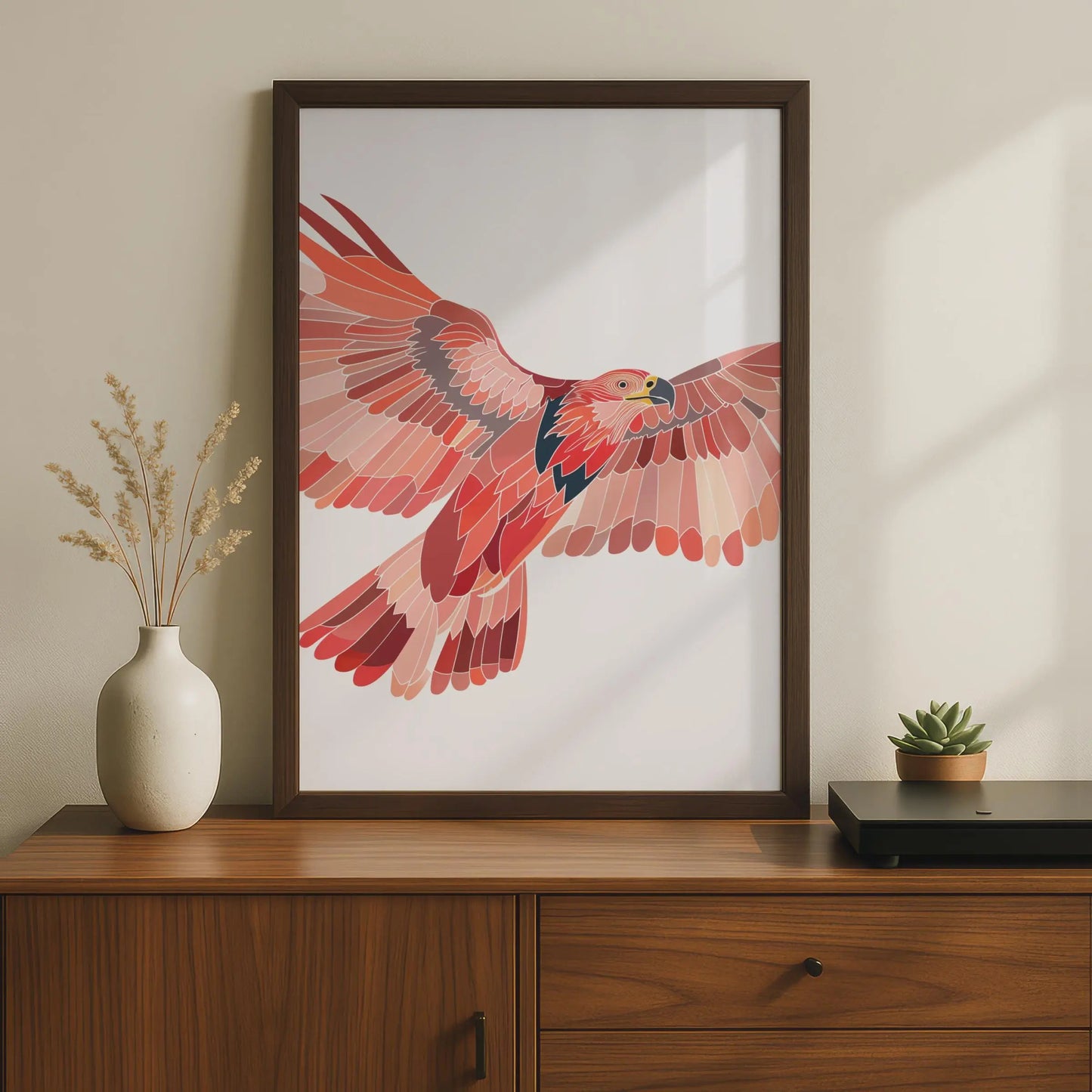 Eagle Animal Poster, Red Bird of Prey Print, Flying Hawk Wall Art, Raptor Decor wall art print