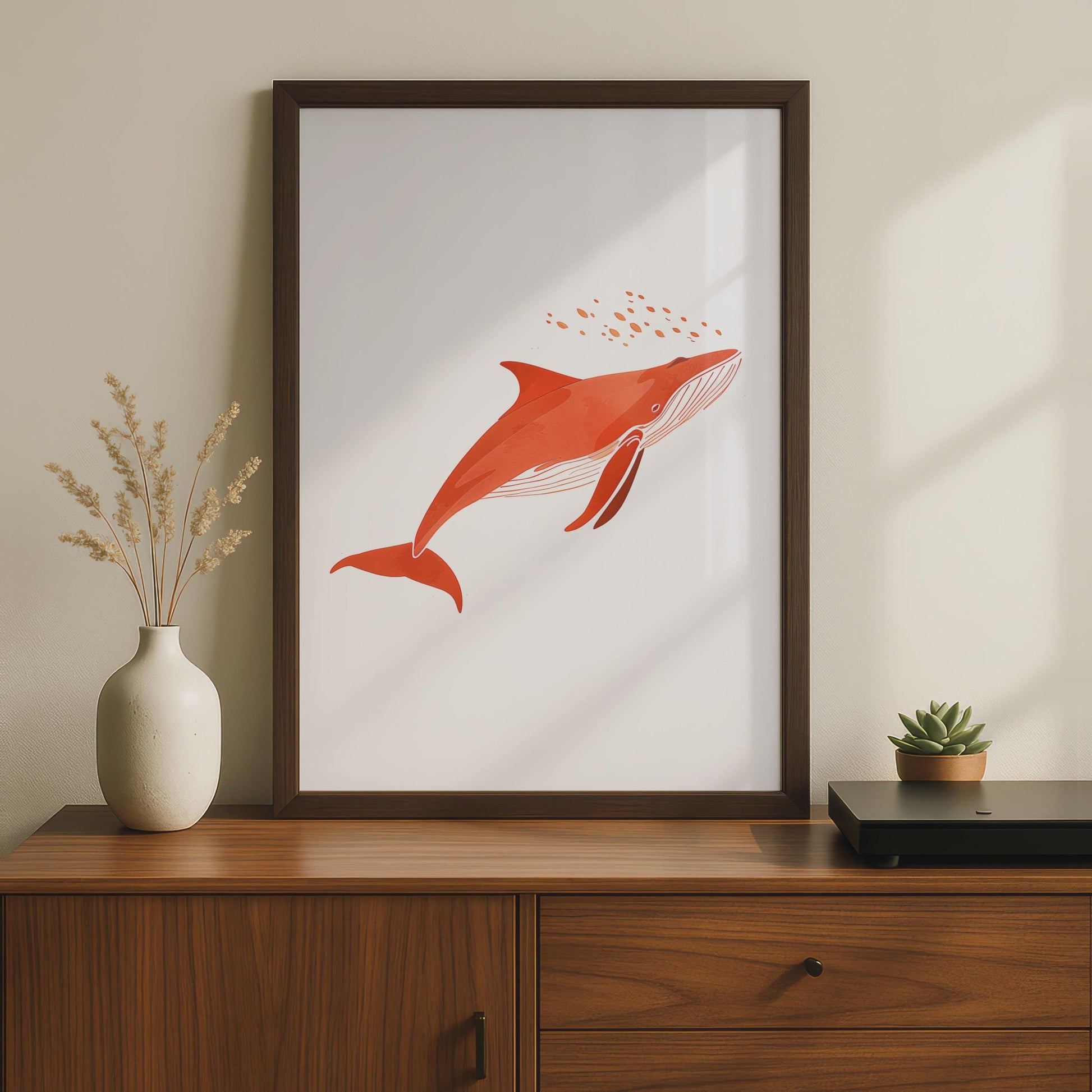 Red Humpback Whale Art Print, Minimalist Ocean Animal Poster wall art print