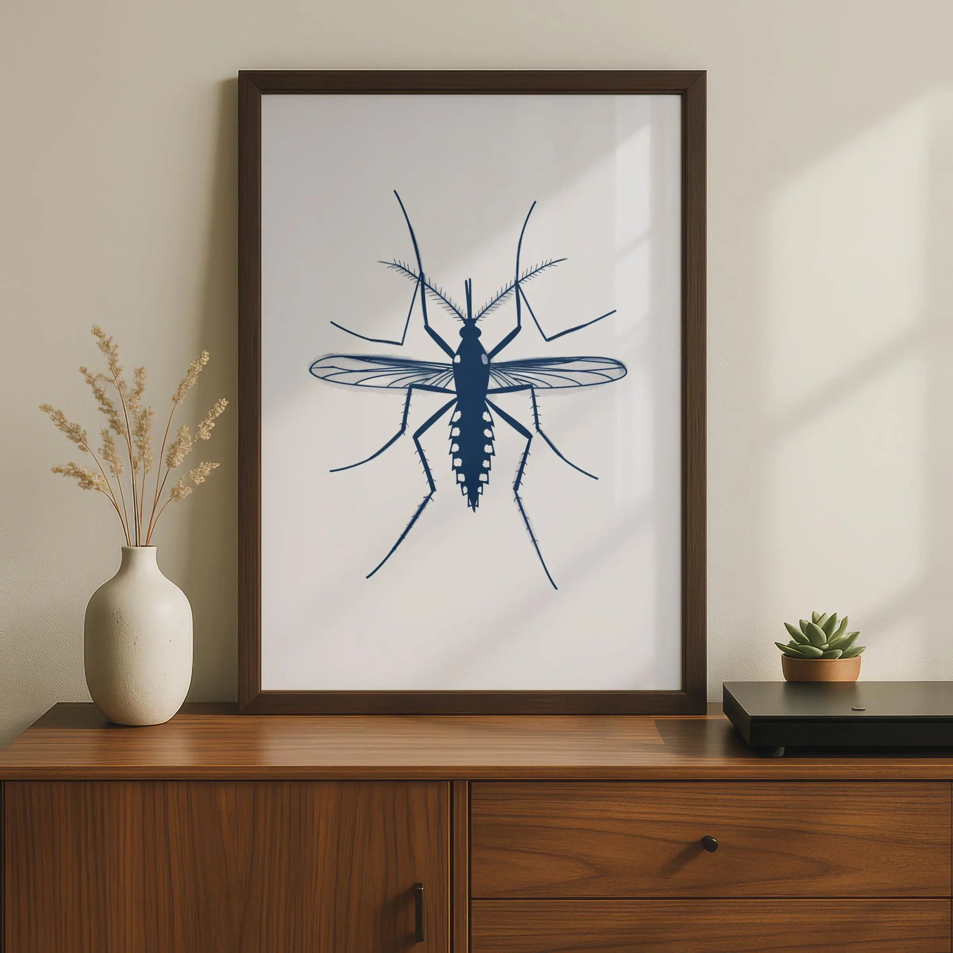 Mosquito Insect Poster, Navy Blue Animal Print, Entomology Wall Art, Minimalist Bug wall art print
