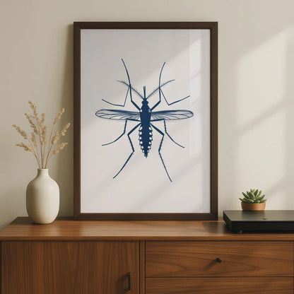 Mosquito Insect Poster, Navy Blue Animal Print, Entomology Wall Art, Minimalist Bug wall art print