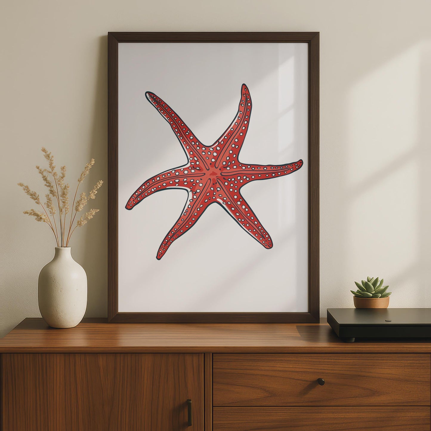 Red Starfish Poster, Ocean Animal Print, Coastal Wall Art, Sea Creature Decor wall art print
