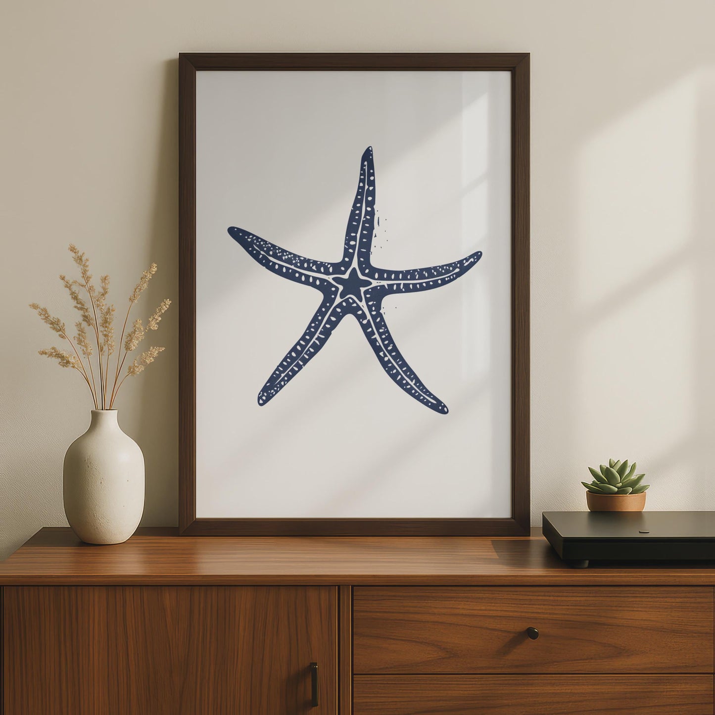 Starfish Poster, Navy Blue Coastal Wall Art, Minimalist Ocean Animal Print, Beach House Decor wall art print