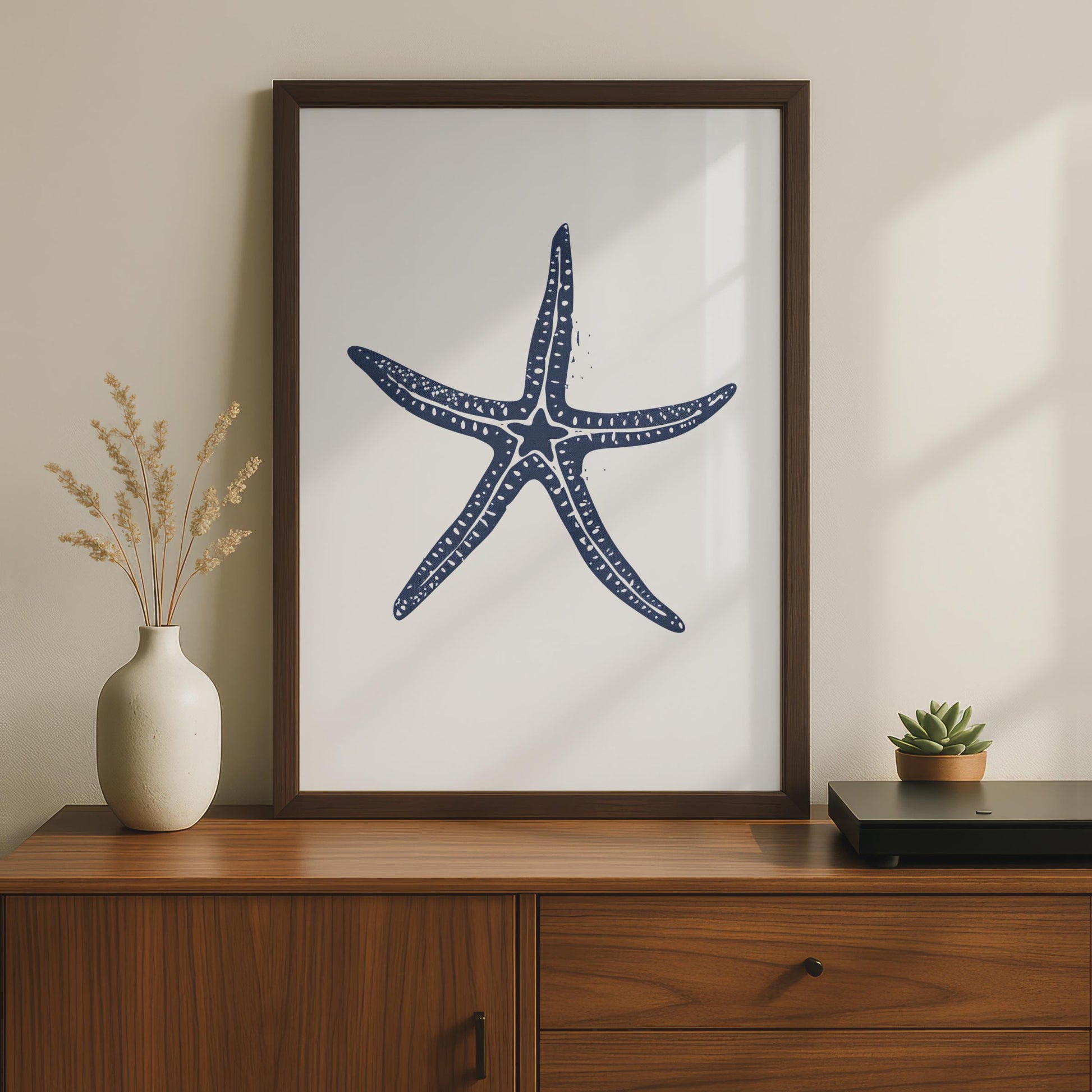 Starfish Poster, Navy Blue Coastal Wall Art, Minimalist Ocean Animal Print, Beach House Decor wall art print