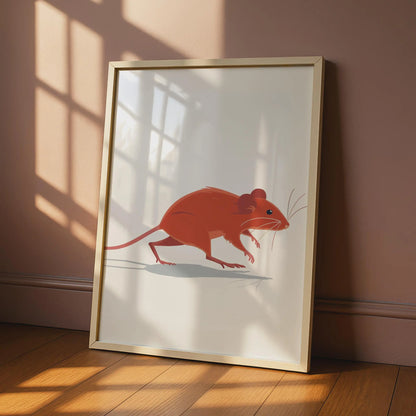 Minimalist Mouse Print, Terracotta Rodent Wildlife Art, Contemporary Wall Decor wall art print