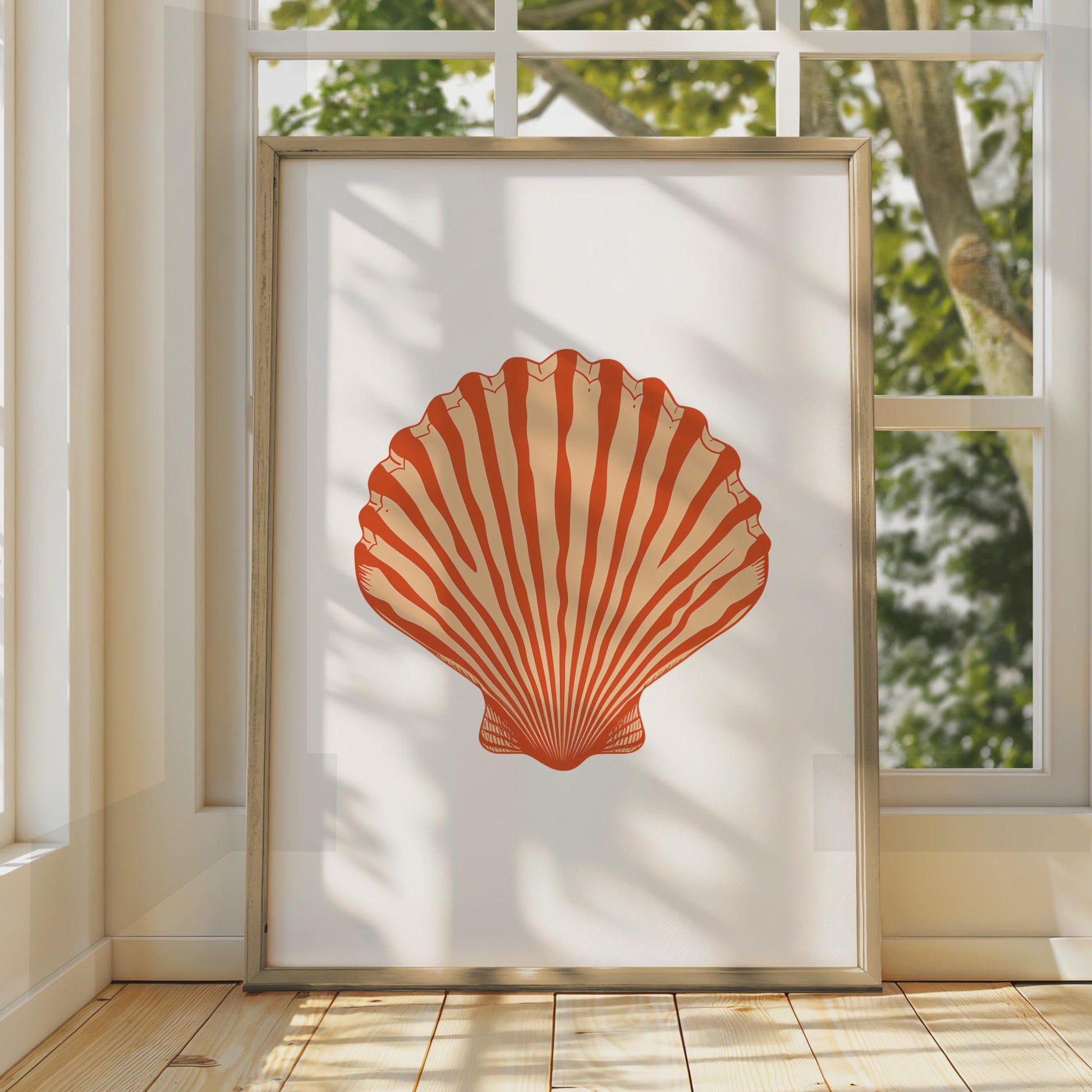 Scallop Shell Poster, Ocean Animal Print, Terracotta Coastal Wall Art, Sea Life Decor wall art print