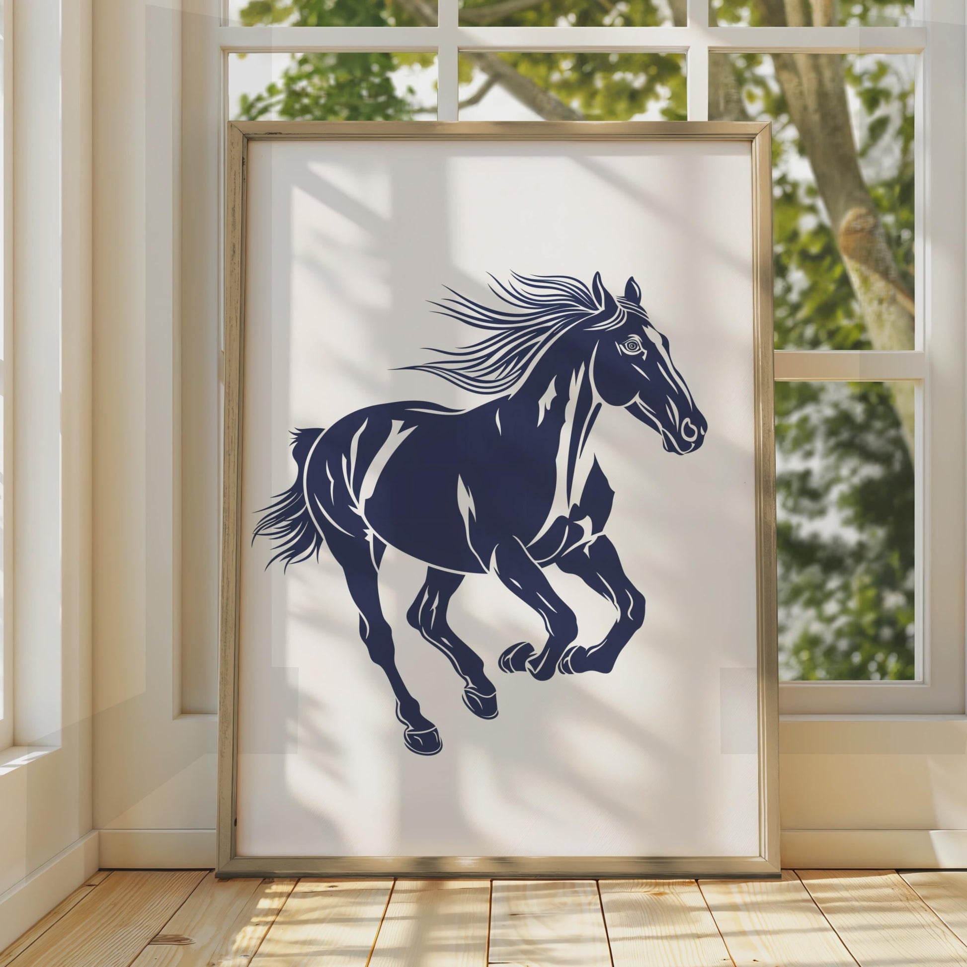 Running Horse Poster, Navy Blue Horse Print, Minimalist Animal Wall Art, Equestrian Decor wall art print