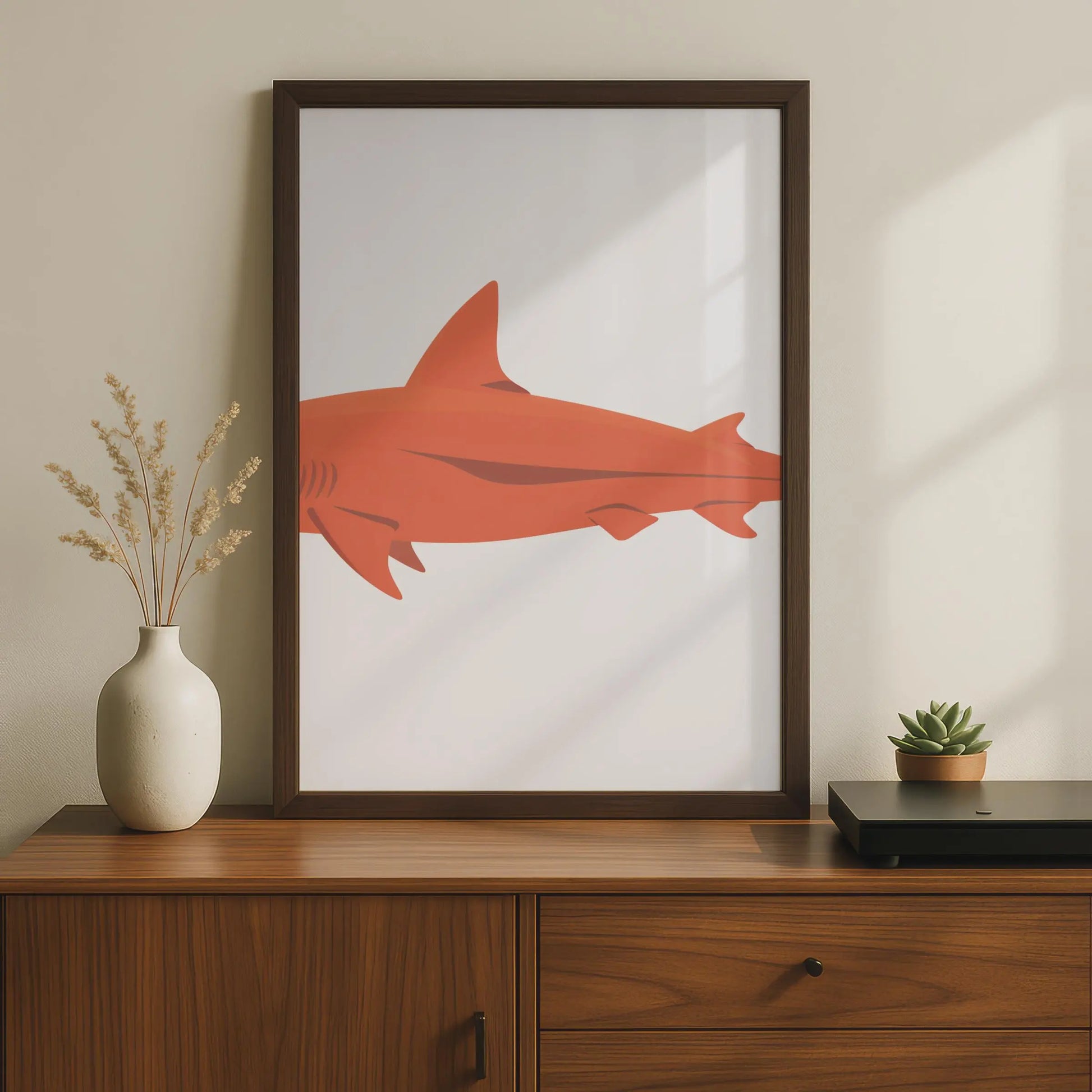 Orange Shark Art Print, Minimalist Ocean Animal Wall Decor wall art print