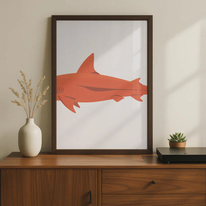 Orange Shark Art Print, Minimalist Ocean Animal Wall Decor wall art print