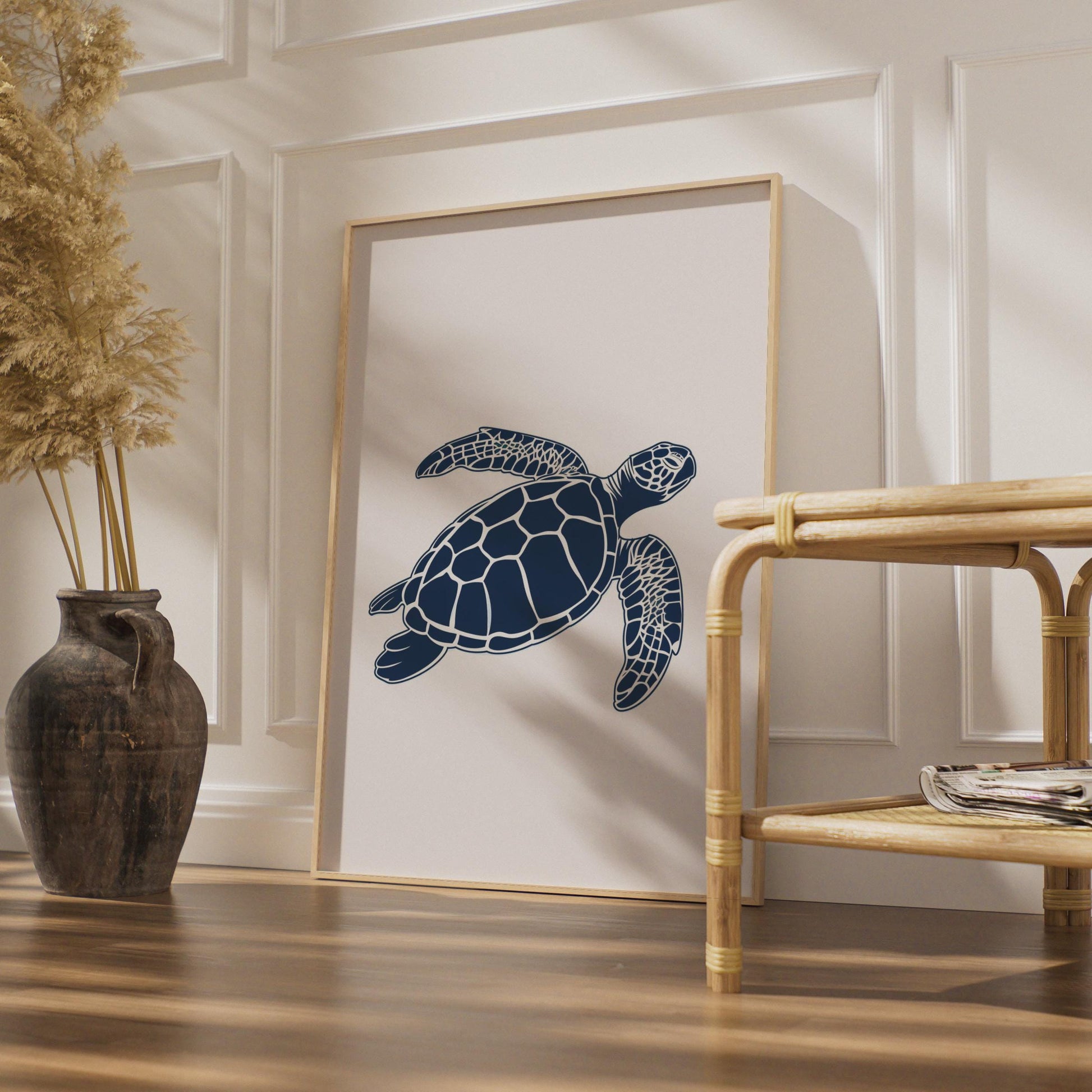 Sea Turtle Poster, Navy Blue Ocean Animal Print, Minimalist Coastal Wall Art wall art print