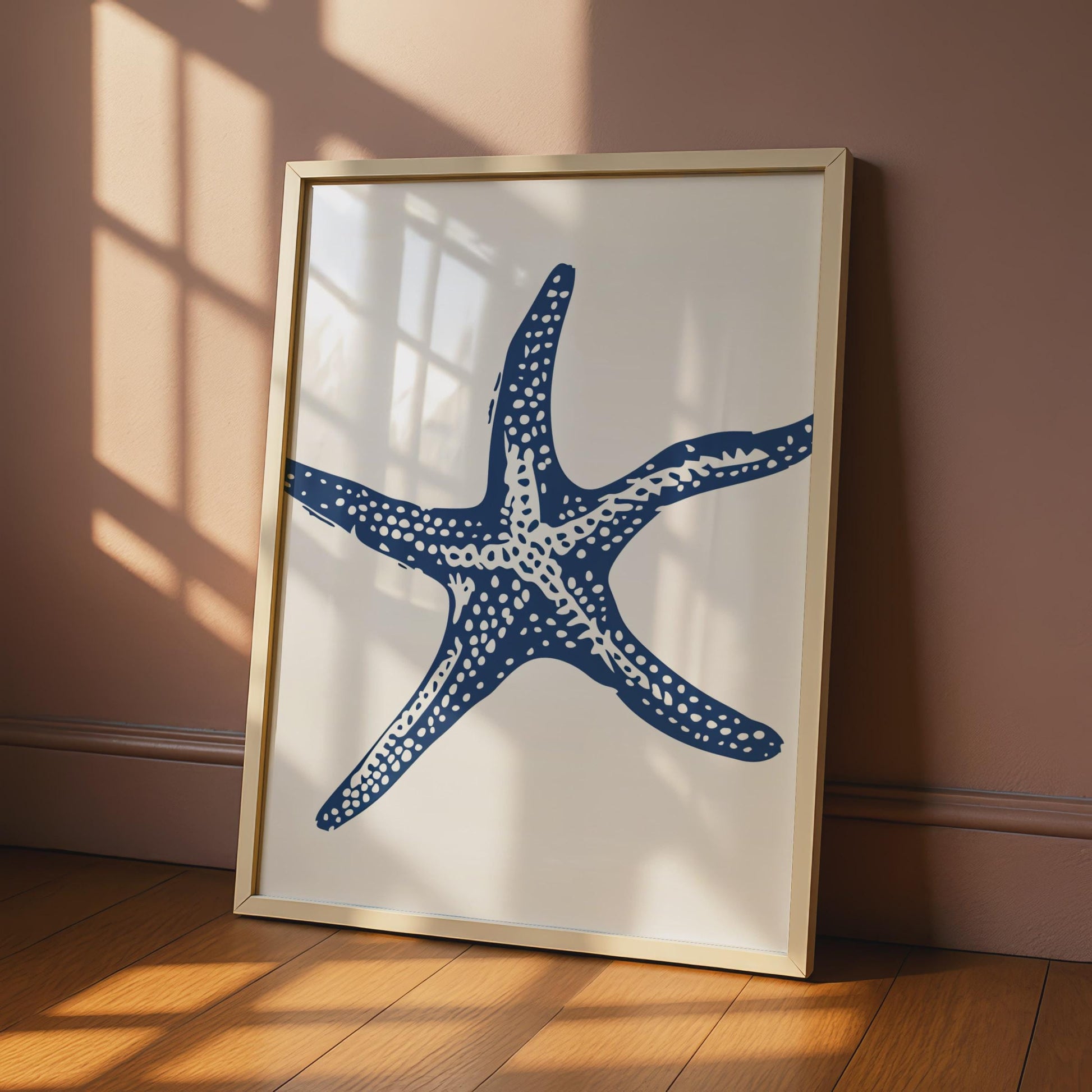 Navy Blue Starfish Poster, Coastal Animal Print, Minimalist Ocean Wall Art, Beach House Decor wall art print