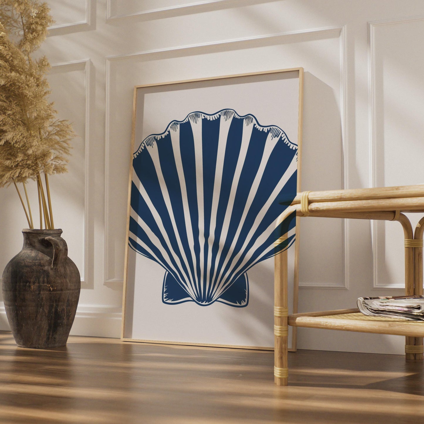 Scallop Shell Poster, Navy Blue Nautical Wall Art, Coastal Animal Print, Beach Home Decor wall art print