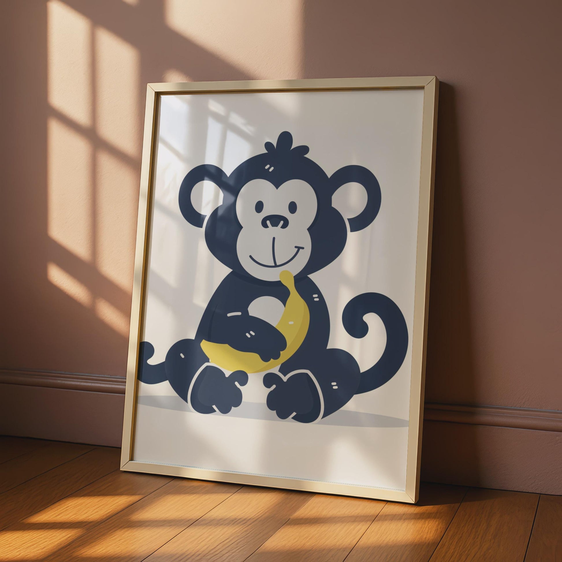 Cartoon Monkey Banana Print, Kids Animal Nursery Wall Art wall art print