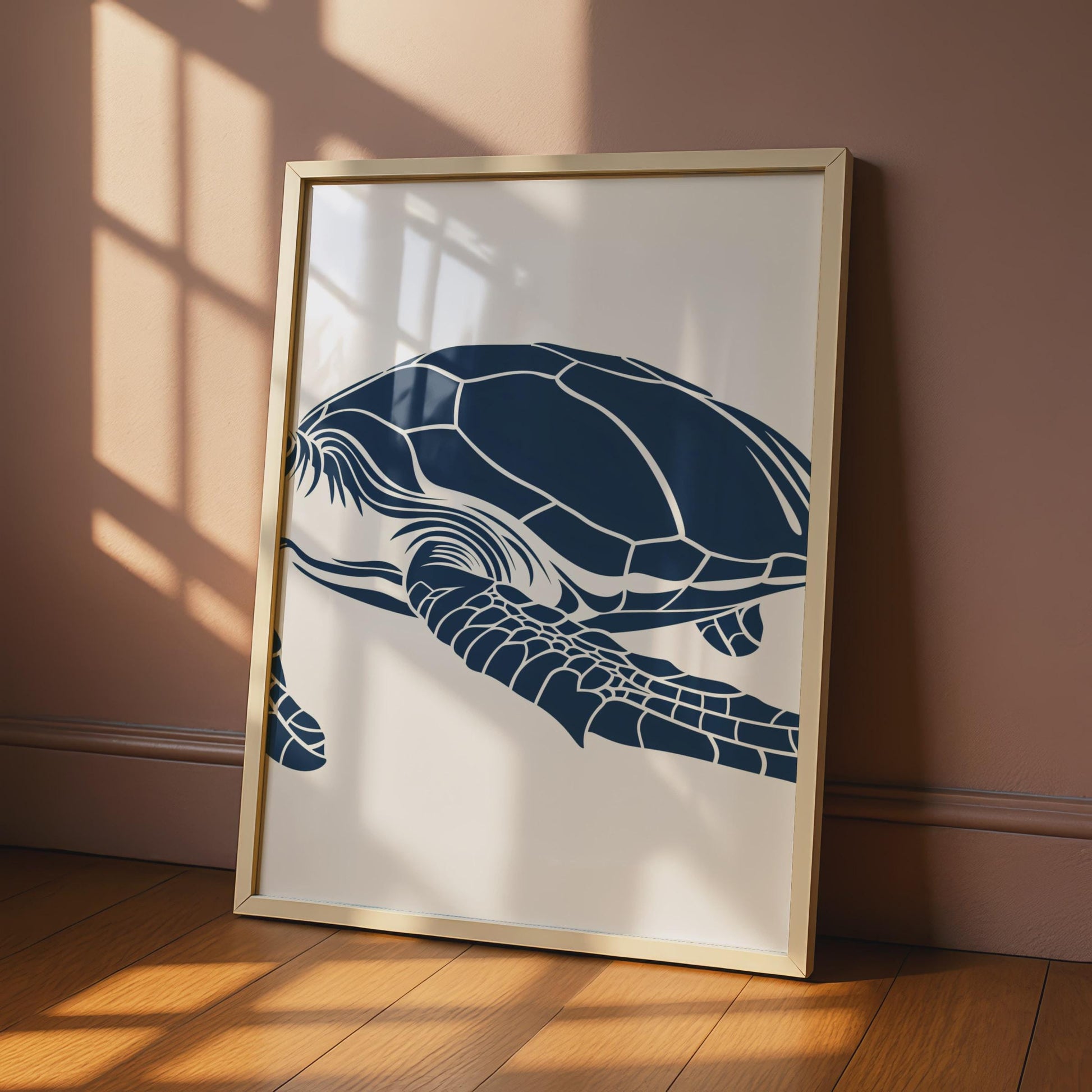 Sea Turtle Poster, Navy Blue Animal Print, Minimalist Ocean Wall Art, Coastal Decor wall art print