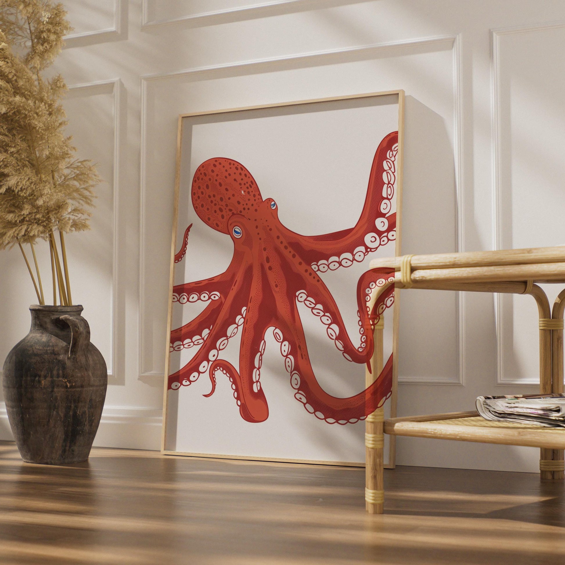 Red Octopus Poster, Ocean Animal Print, Nautical Wall Art, Sea Creature Decor wall art print
