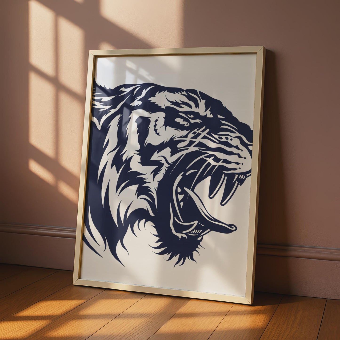 Roaring Tiger Head Poster, Navy Blue Animal Print, Bold Wild Cat Wall Art Decor wall art print