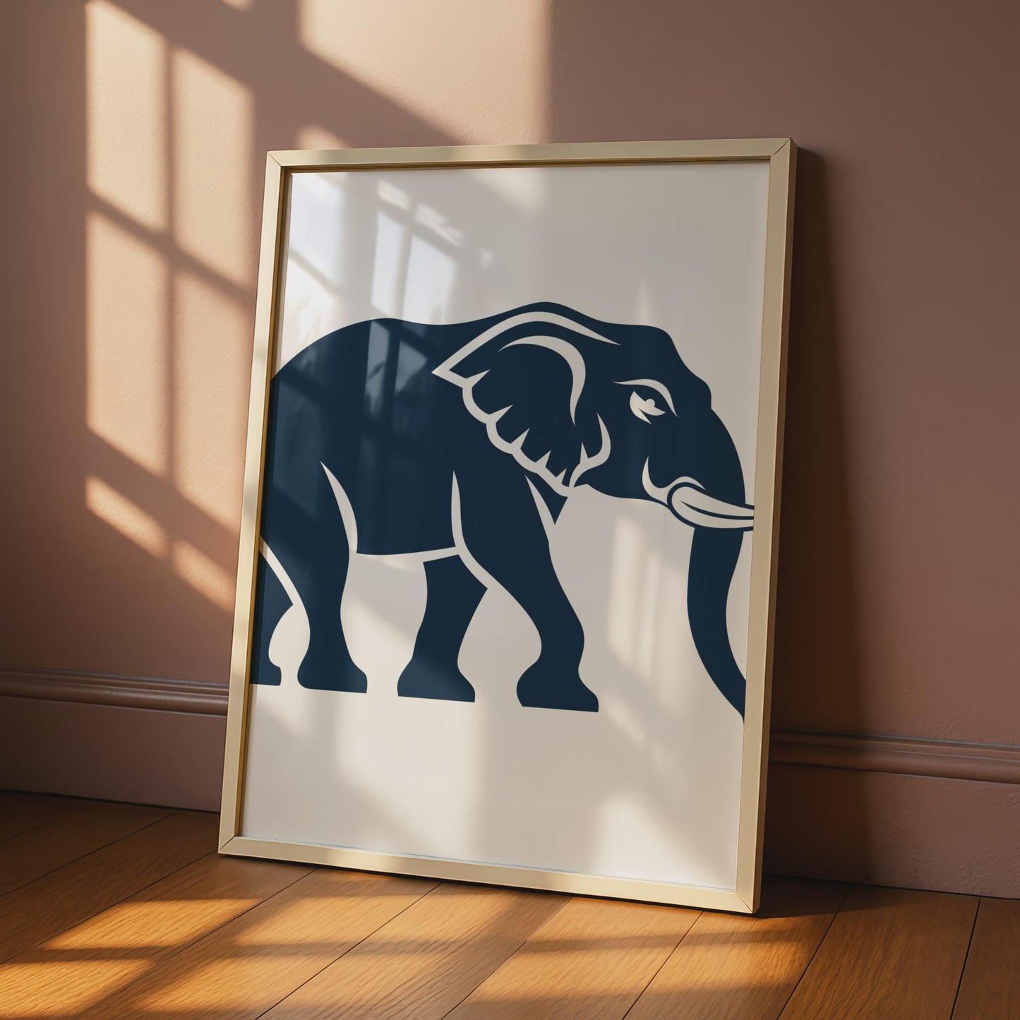 Elephant Poster, Navy Blue Minimalist Animal Print, Modern Wildlife Wall Art Decor wall art print