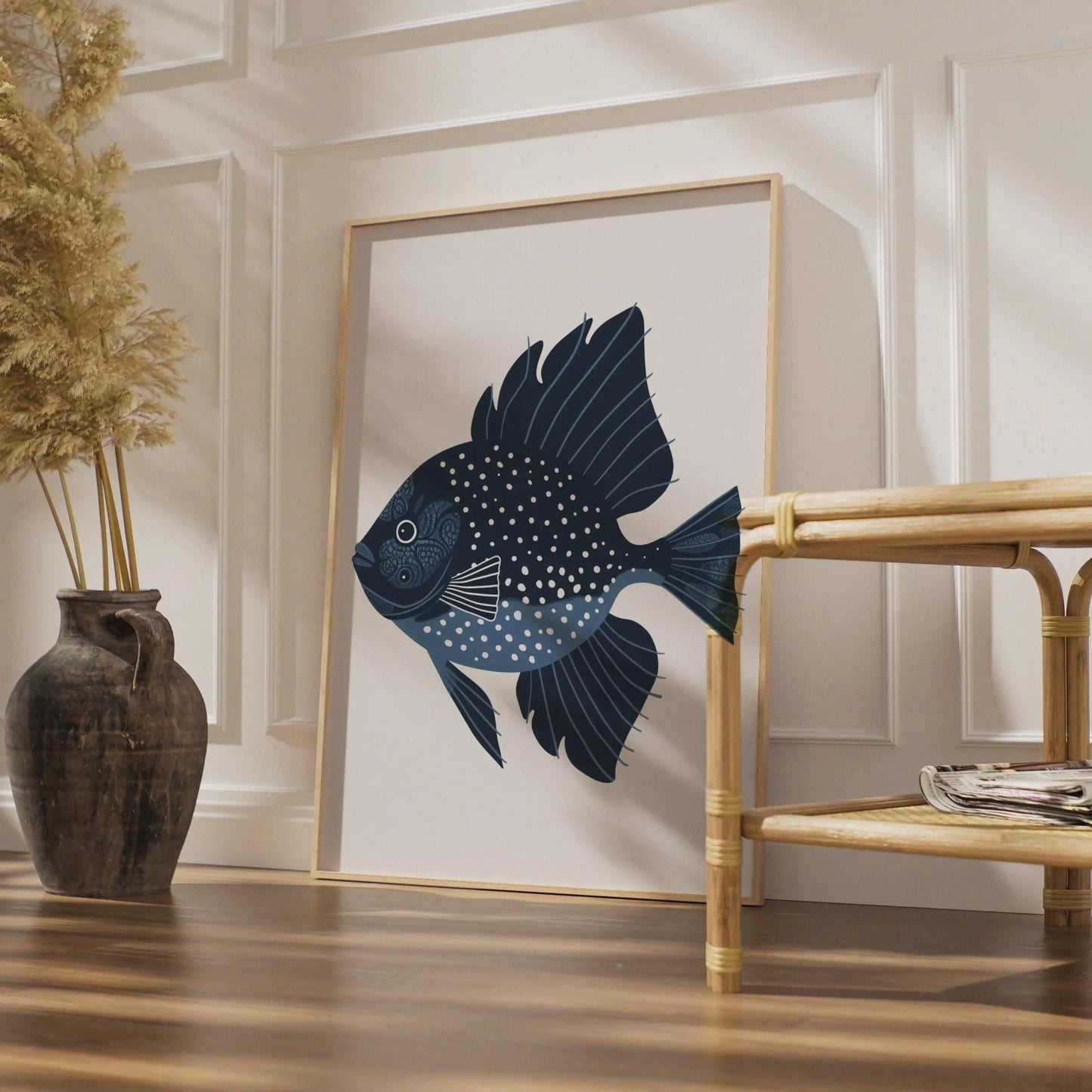 Navy Blue Fish Poster, Decorative Animal Print, Ocean Wall Art, Nautical Decor wall art print
